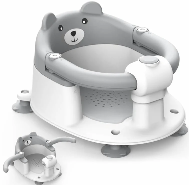Baby Siège de Bain Bébé Ergonomique avec 4 Ventouses pour Baignoire Portable Gris