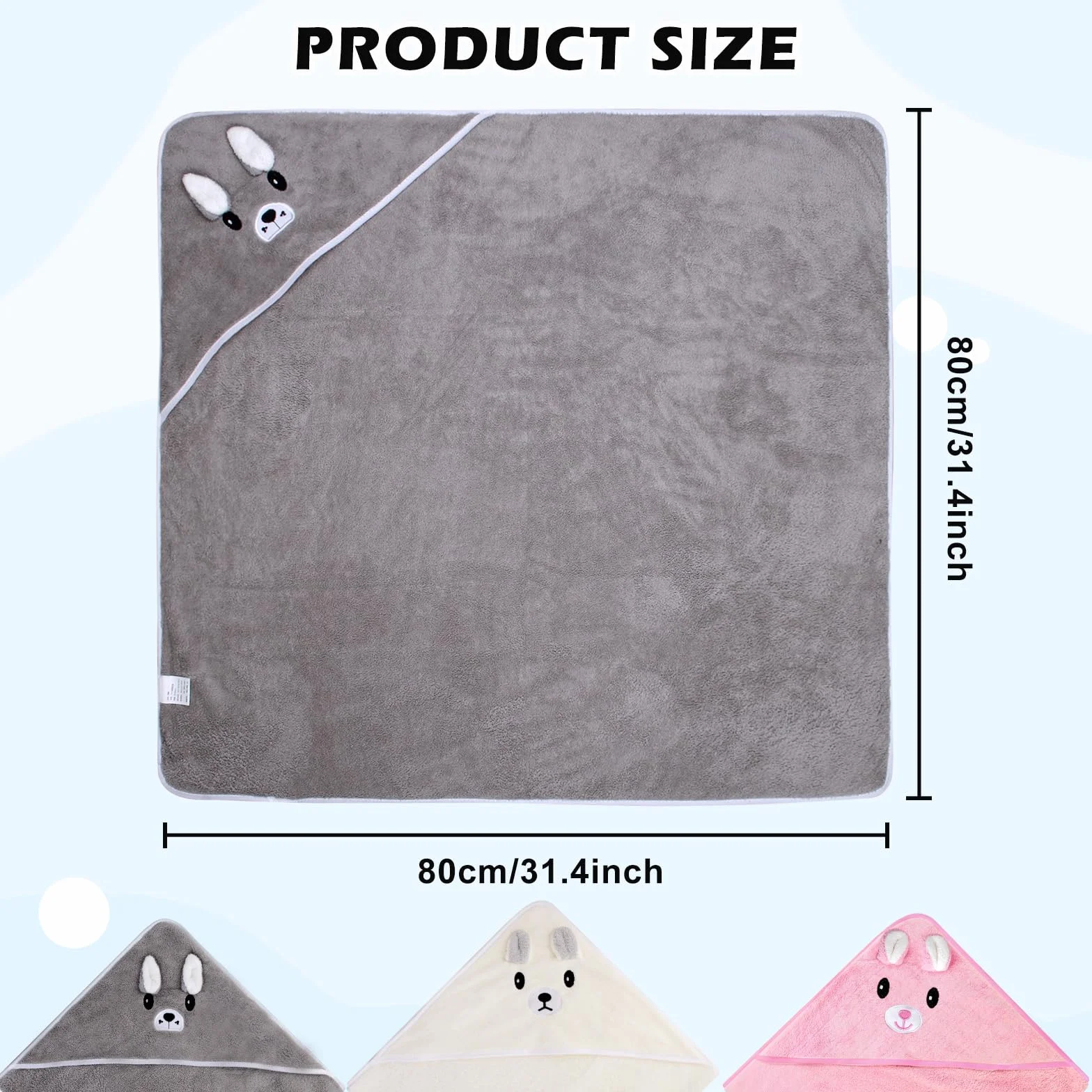 BORDEAG Cape De Bain 3 Pièces 80 x 80 cm pour Bébé 0-2 Ans