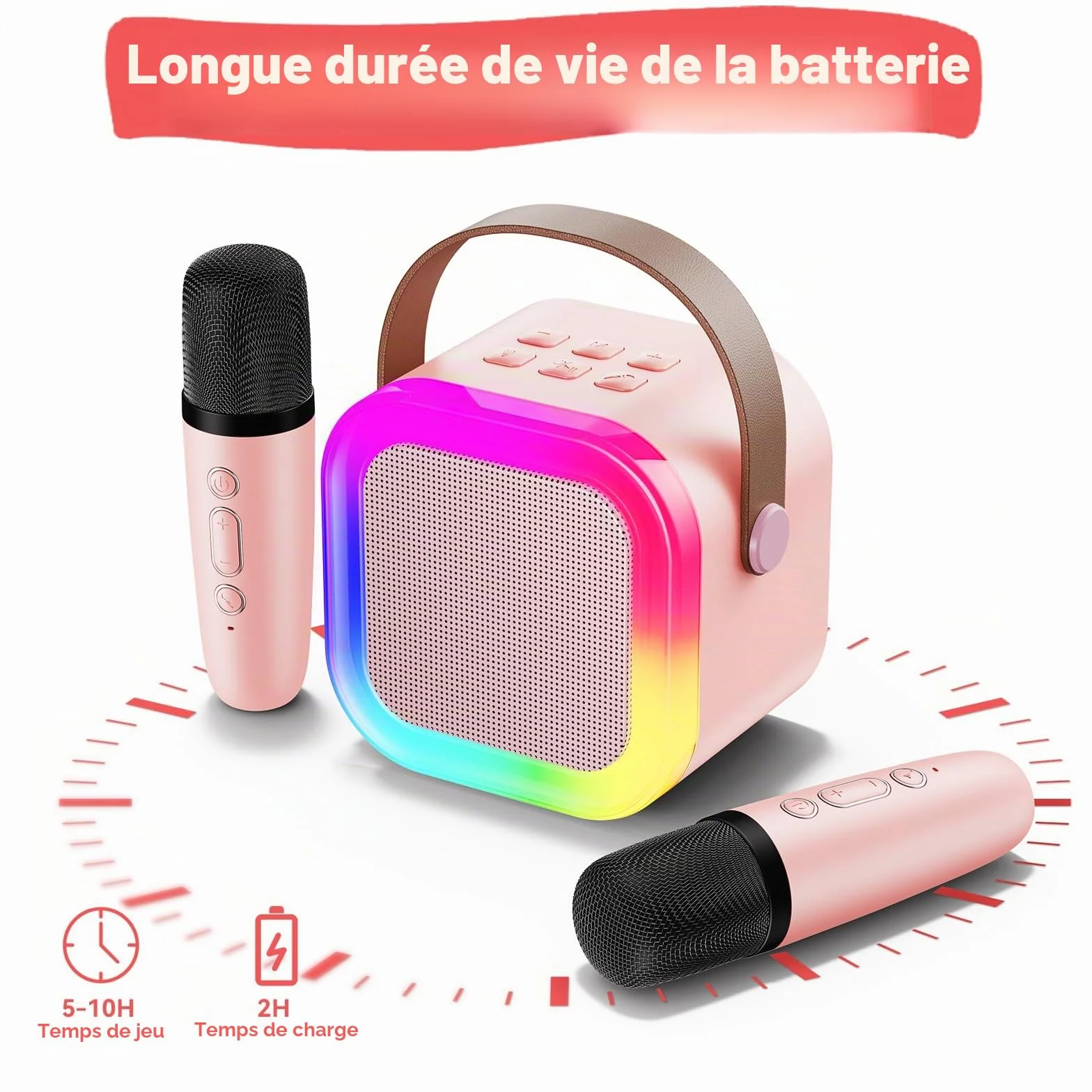 Fede Micro Karaoke Enfants avec 2 Micros sans Fil, Cadeau Fille 4-12 Ans
