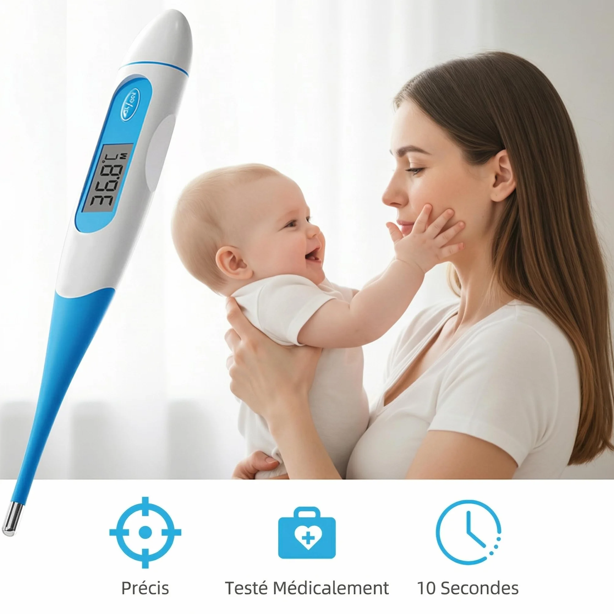 Thermomètre numérique température corporelle basale avec alarme fièvre, commutable ℃/℉