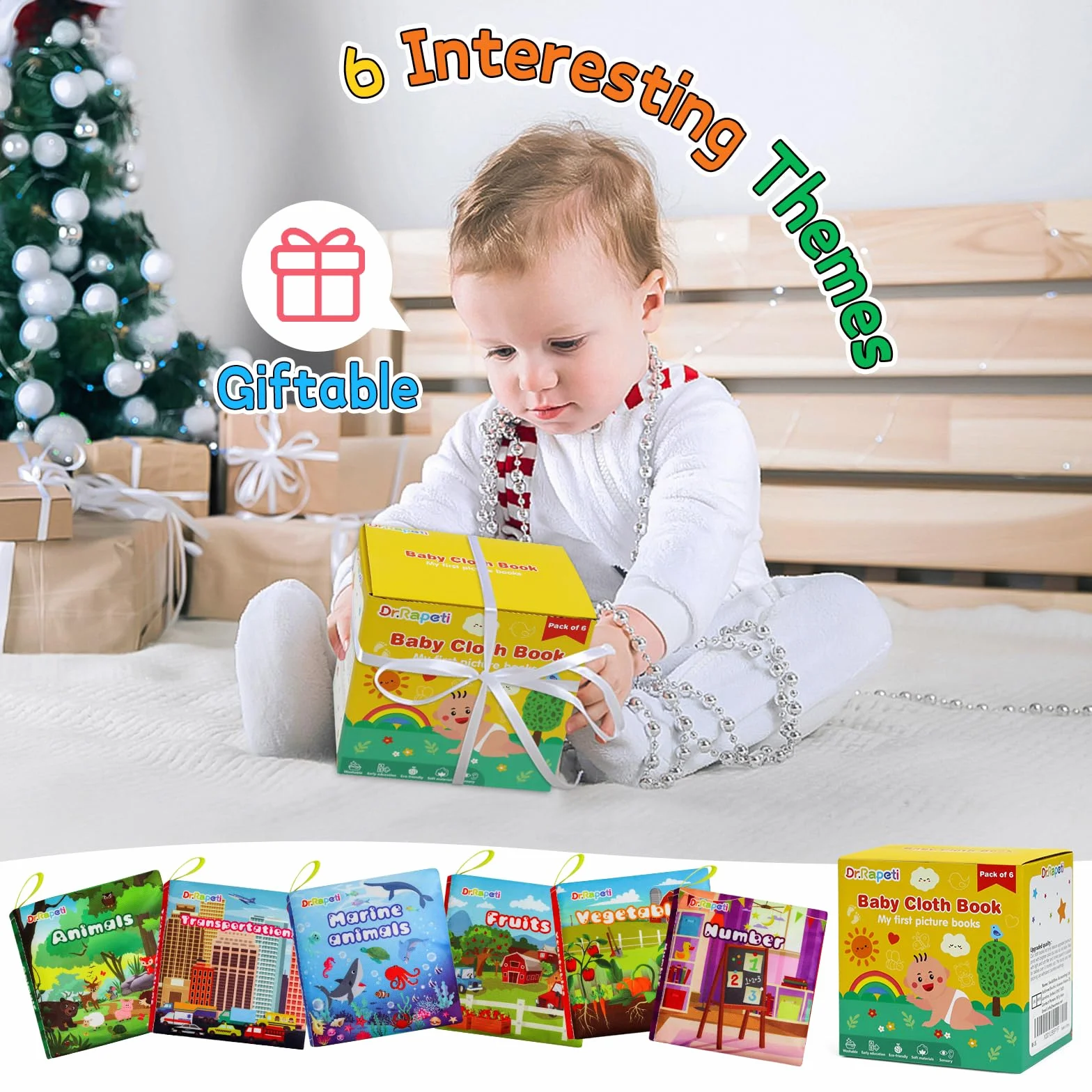 Dr.Rapeti Lot de 6 Livre Bebe en Tissu Doux, Livres D'éveil Sensoriel Sonore pour Enfants (Anglais)