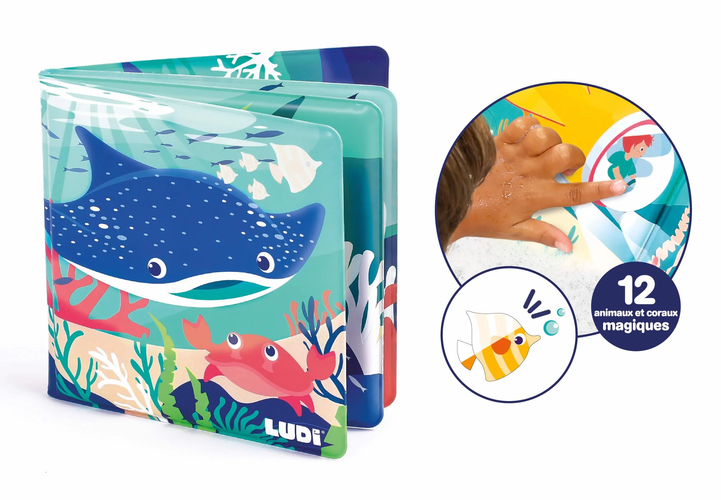 Ludi Livre De Bain Magique 12 Animaux Marins Et Coraux Découverte Motricité Fine Réflexion Thème Marin Dès 10 Mois