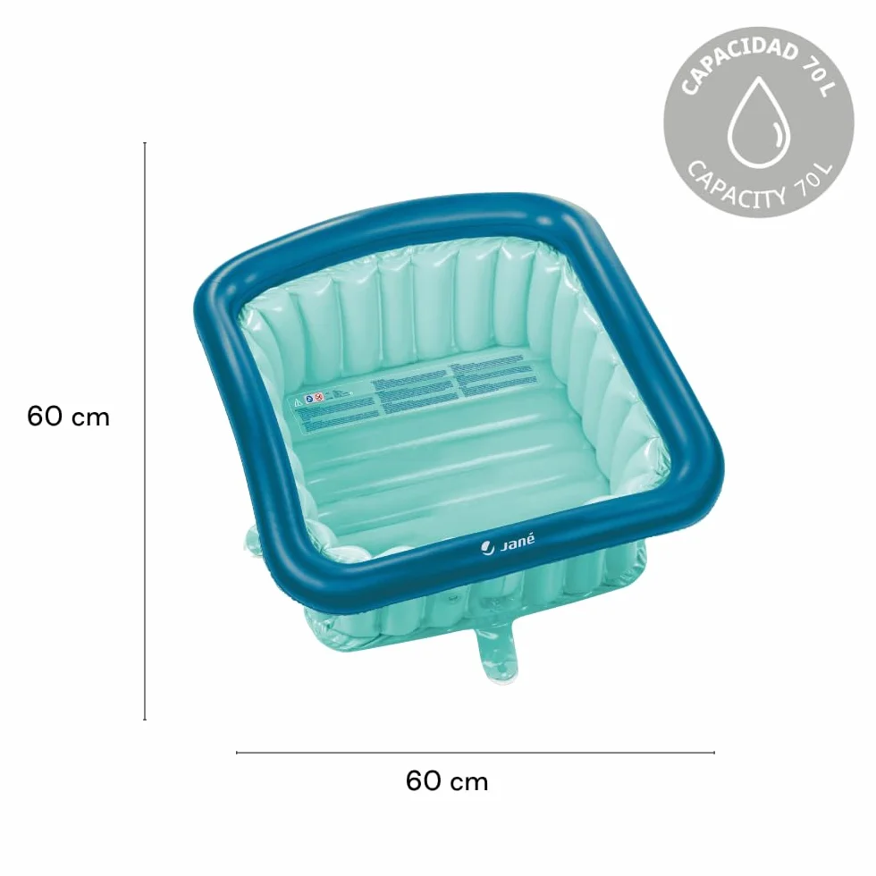 Jané Riduttore Doccia Bambino Gonfiabile 60x60 cm, 70L, Vaschetta Portatile, Pompa Inclusa, Blu