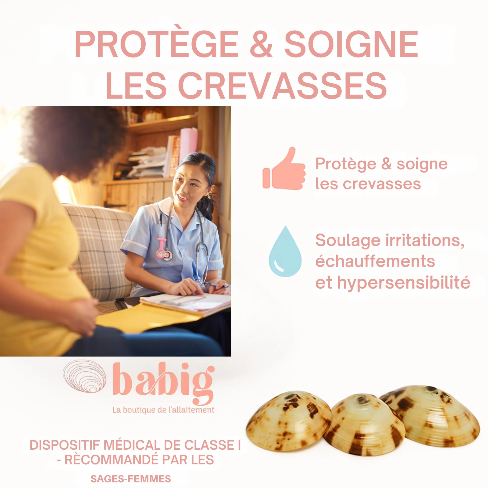 BABIG Coquillages d'Allaitement Taille M 100% Naturels Protection Mamelons Réutilisables