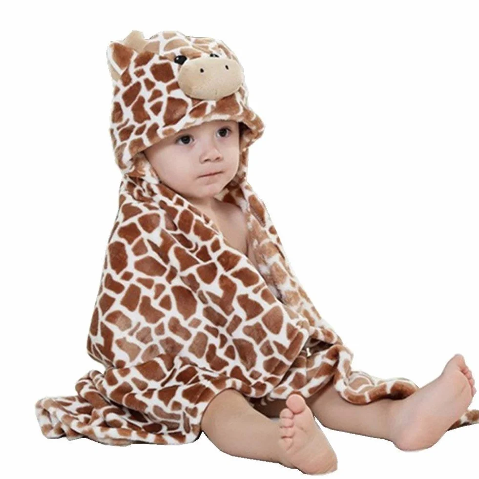 Serviette à Capuche pour Bébé Couverture de Flanelle Douce Peignoir Conception Animaux Poncho Bébés Garçons Filles