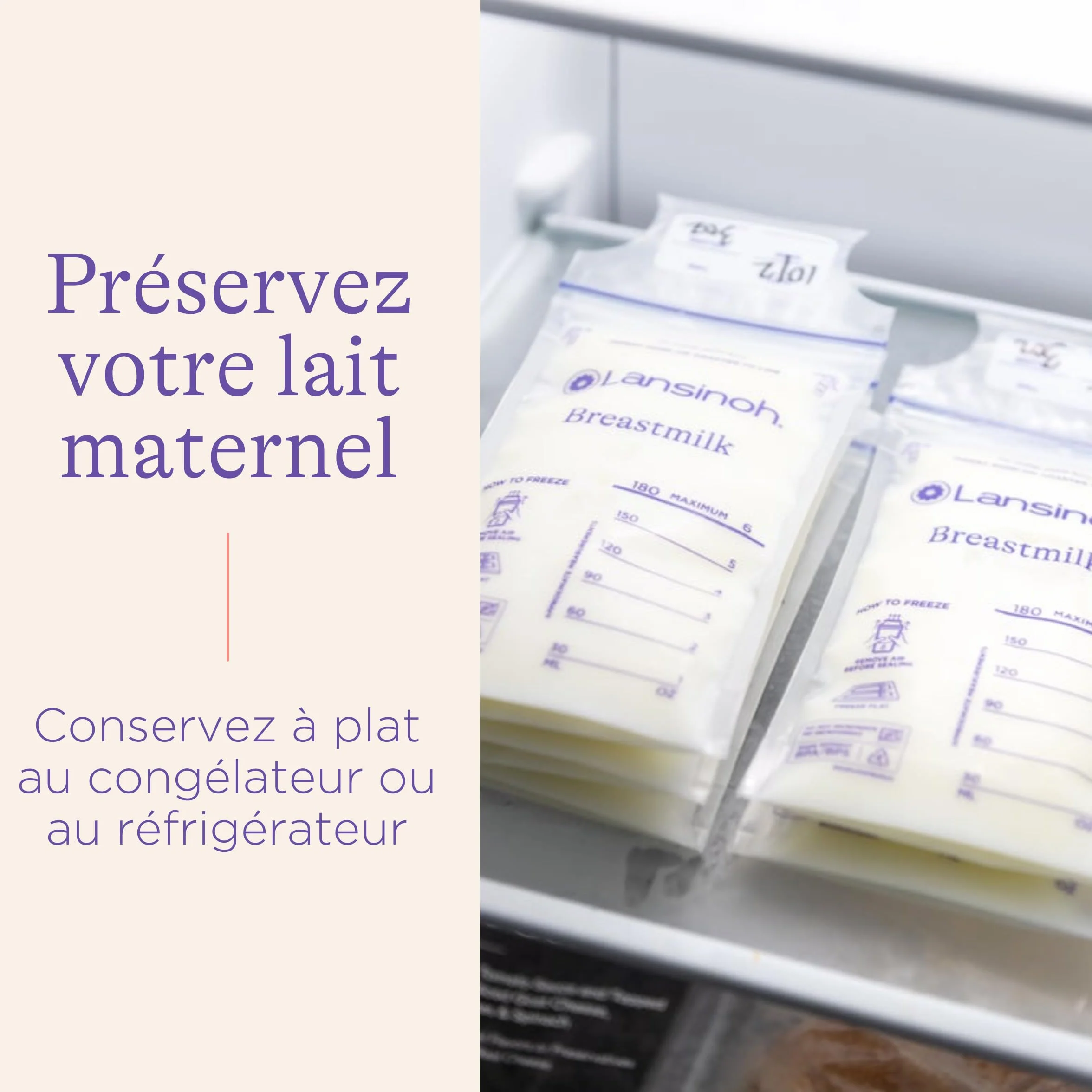 Lansinoh Sachets Conservation Lait Maternel x50 - Pré-stérilisés - Double Zip Anti-Fuite - Sans BPA