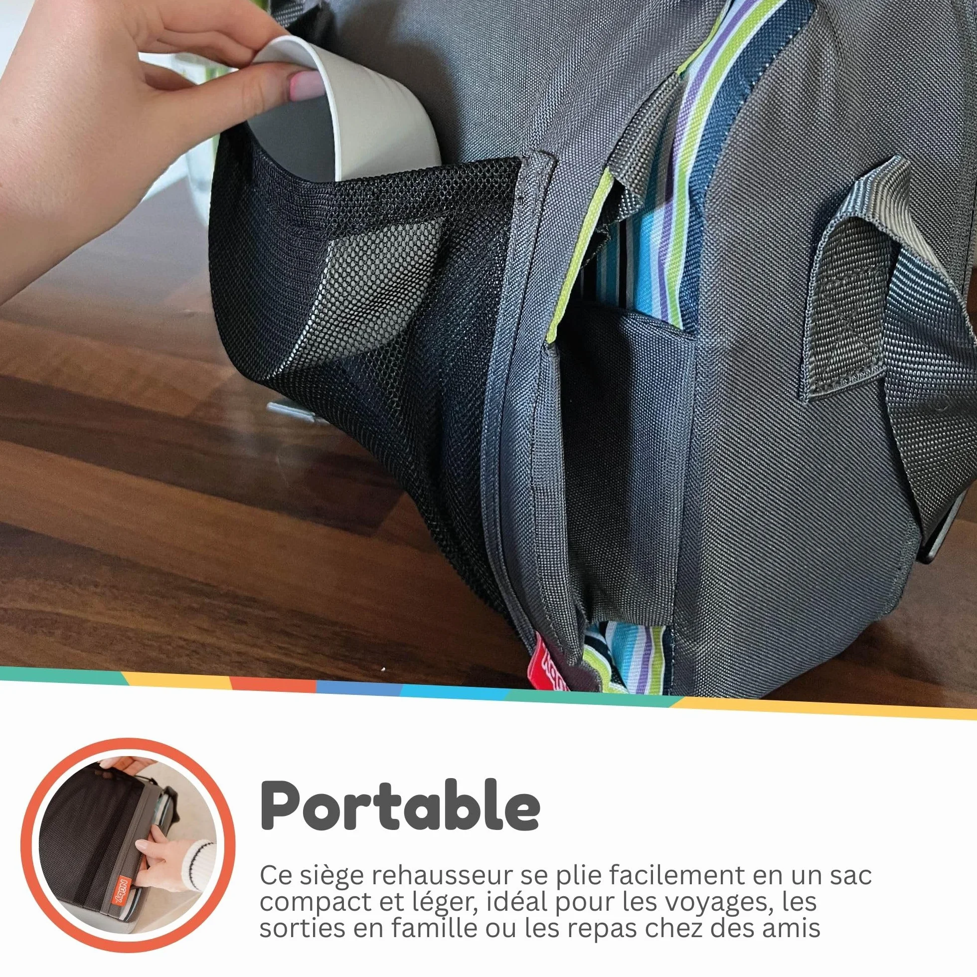 Nuby Siège Réhausseur Bébé Portable Pliable Sac Compact Imperméable Housse Amovible 6+ Mois