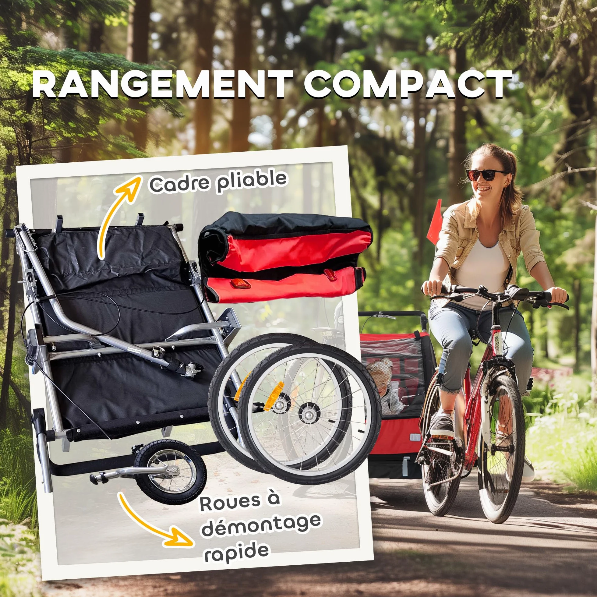 HOMCOM Remorque Velo Enfant 2 en 1 Poussette vélo bébé 2 Places, Ceinture Sécurité 5 Points, Charge 40 Kg