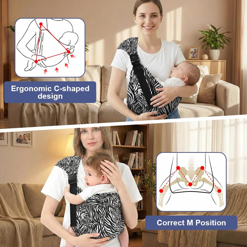 Porte Bébé Réglable Latéral Respirant avec Sangles Antidérapantes pour Nouveau-Né 3-36 Mois, Zèbre
