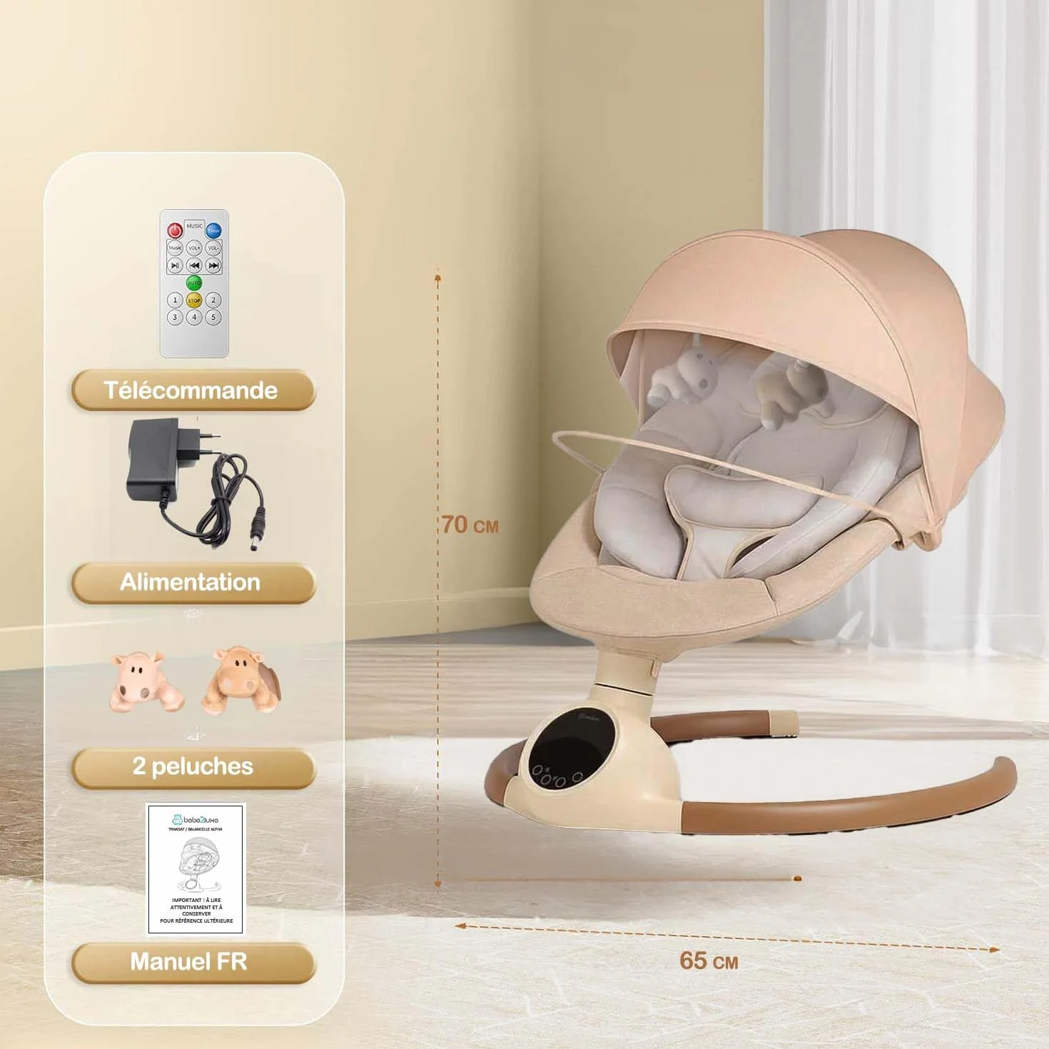 BEBE2LUXE Alpha Balancelle bebe électrique Transat beige