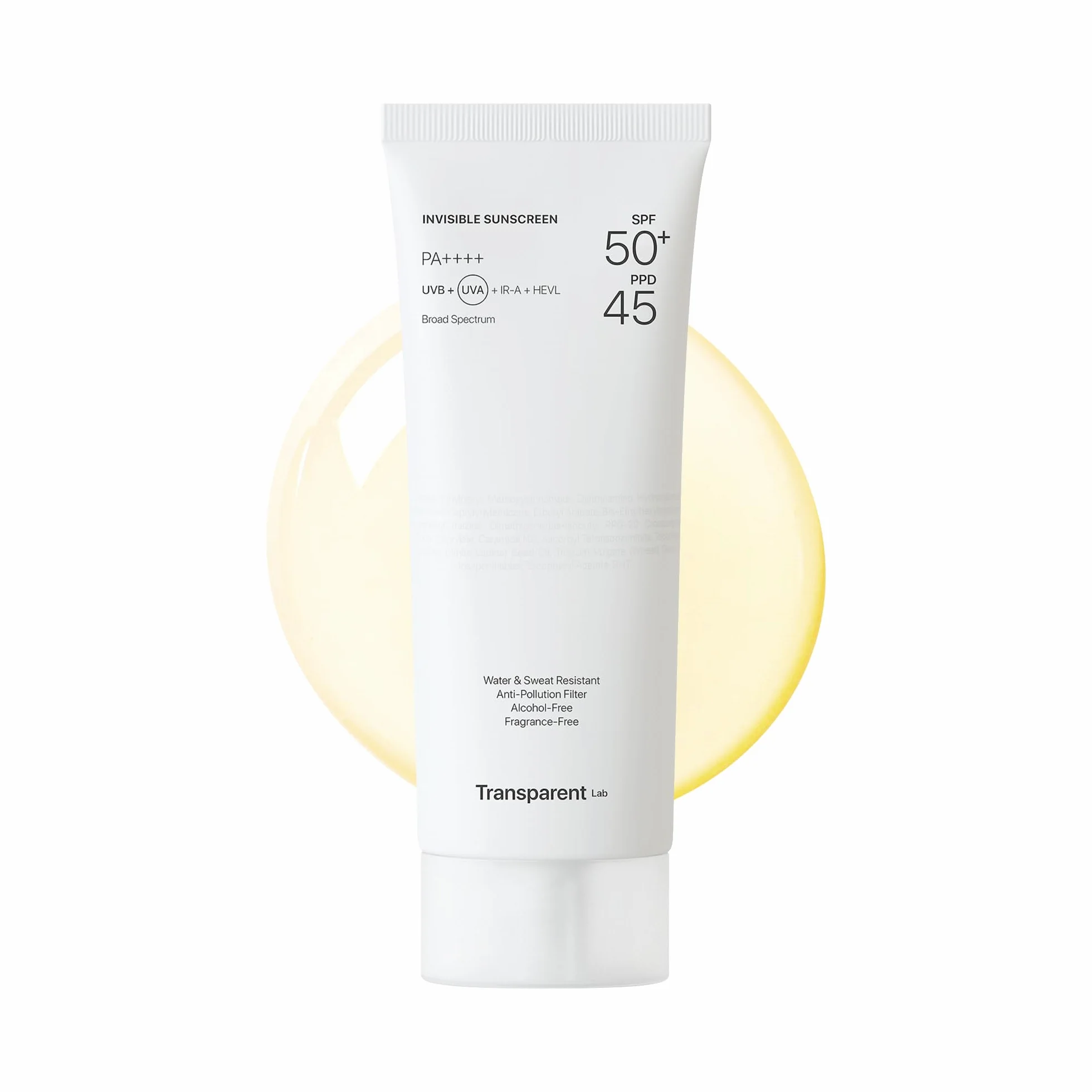 Transparent Lab Invisible Sunscreen SPF50+ 100 ml Crème solaire visage haute protection UVA/UVB lumière bleue Vitamine C Céramides Vitamine E texture sèche sans traces blanches