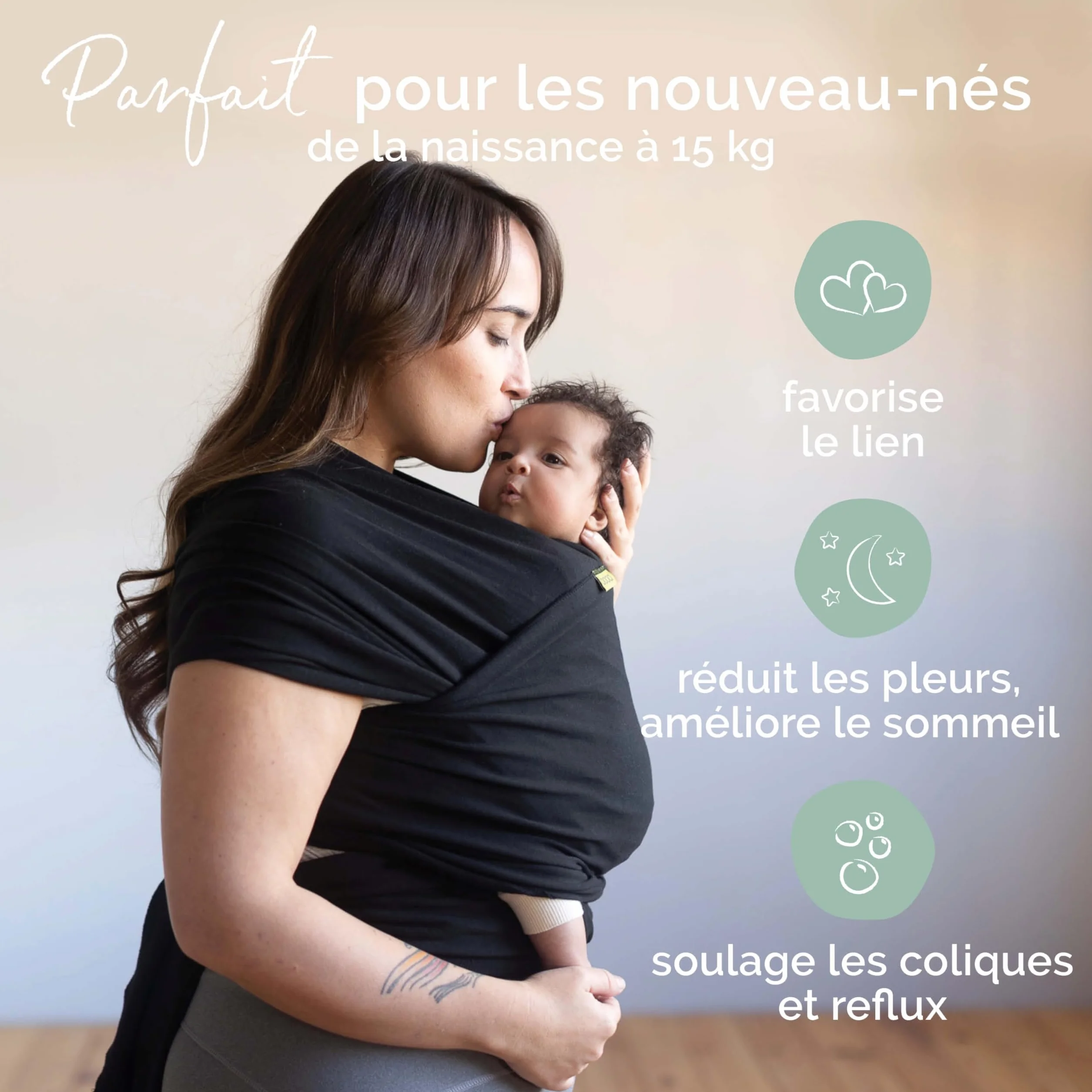 Boba Wrap Écharpe de Portage Originale Noire pour Bébés Jusqu'à 16 kg