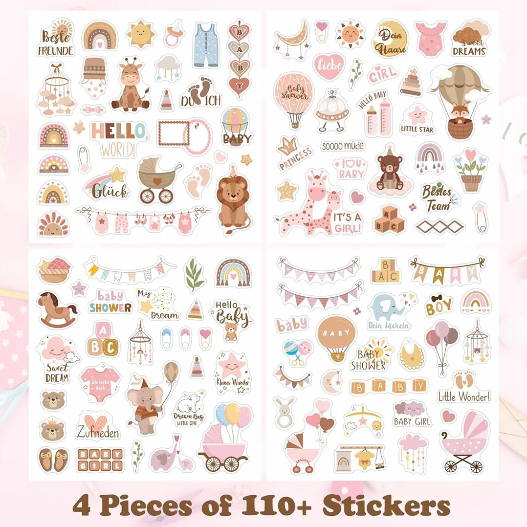 Lot de 4 feuilles 18×18cm d'autocollants pour Album Photo Bébé - Accessoires Scrapbooking Baptême