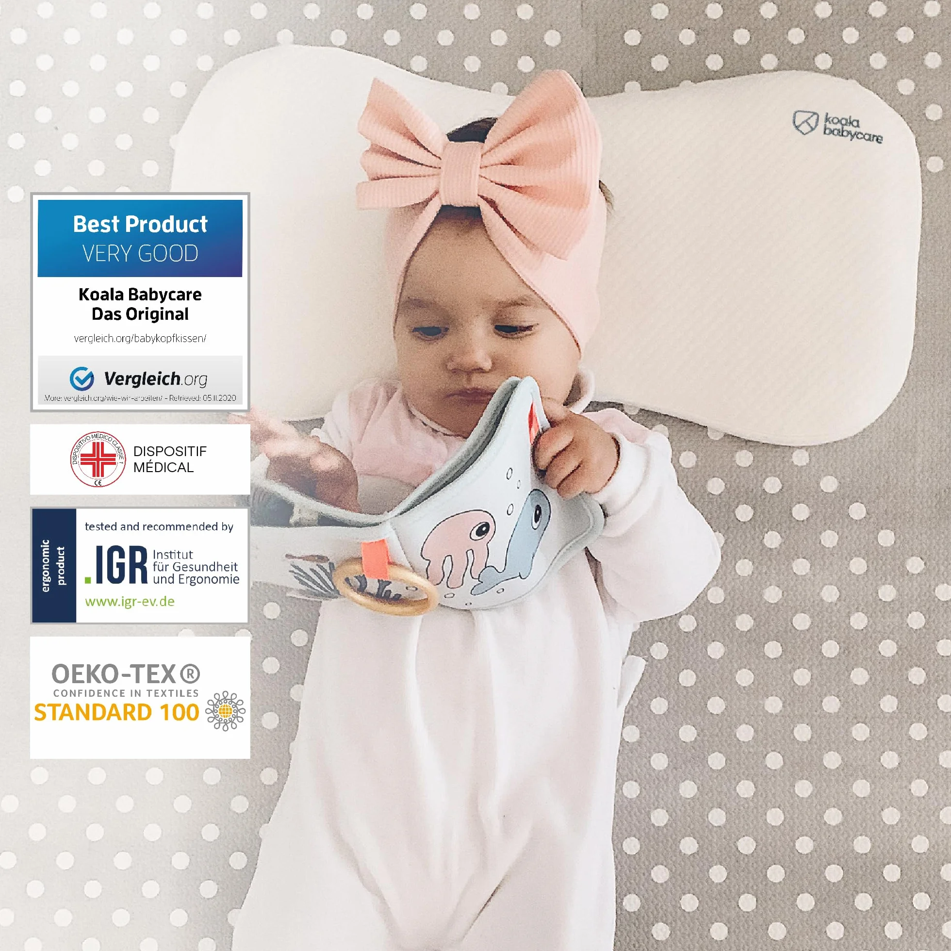 KOALA BABYCARE Oreiller bébé anti-plagiocéphalie 36 mois mémoire de forme perforé blanc