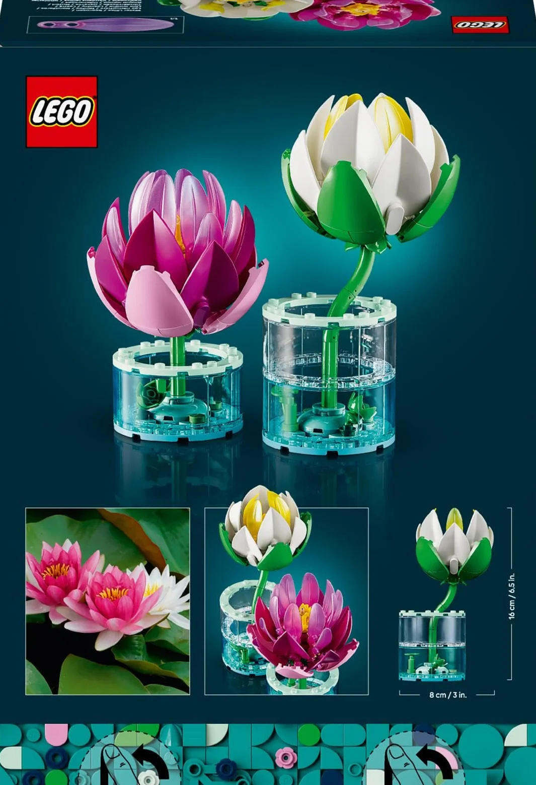 LEGO Botanicals Les Nénuphars Set de Fleurs Artificielles Fausses Plantes en Pot Vases Transparents Décoration DIY 11511
