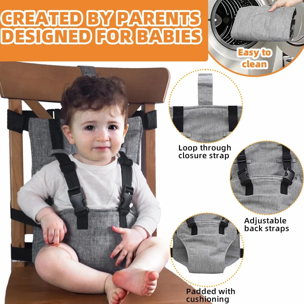 Harnais Chaise Haute Bébé, Ceinture de Sécurité Bébé Repas, Portable Voyage Lavable, Siège 6 Mois à 3 Ans