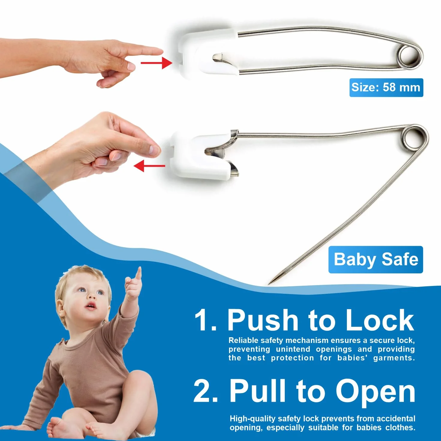 Épingles de sûreté bébé 58 mm Blanc 20 pcs Acier Inoxydable