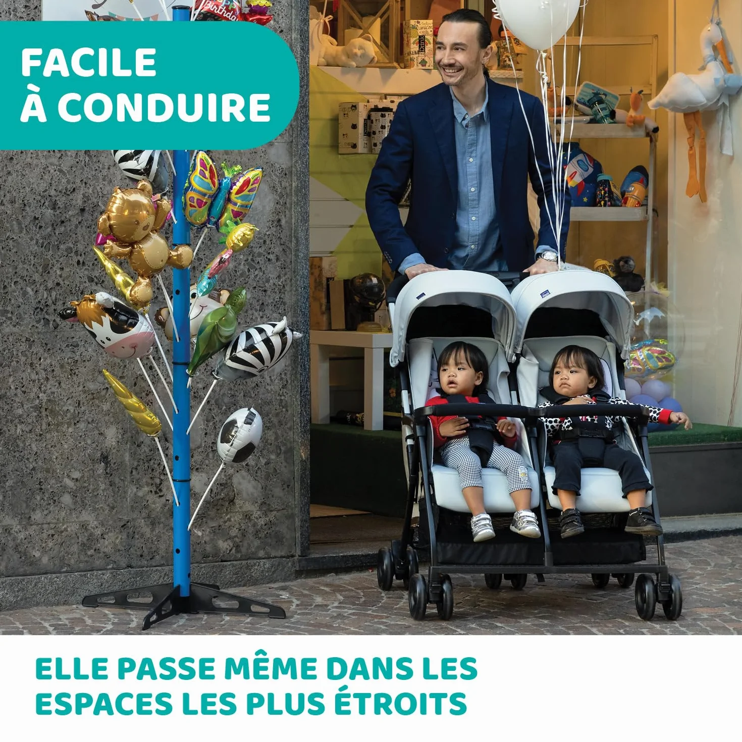 Chicco OHlalà Poussette Double Tandem Légère Pliable Jumeaux 15 kg Noir