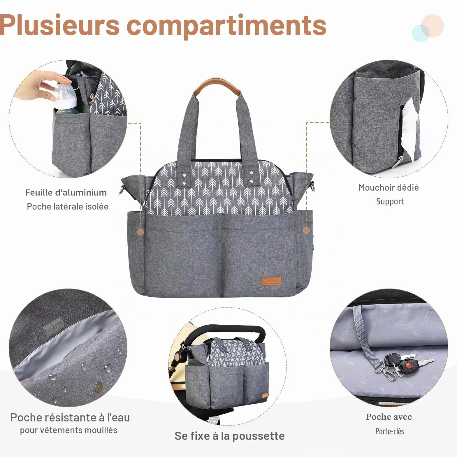 Lekebaby Sac à Langer Bébé Bandoulière Sac Maternité Grand Portable