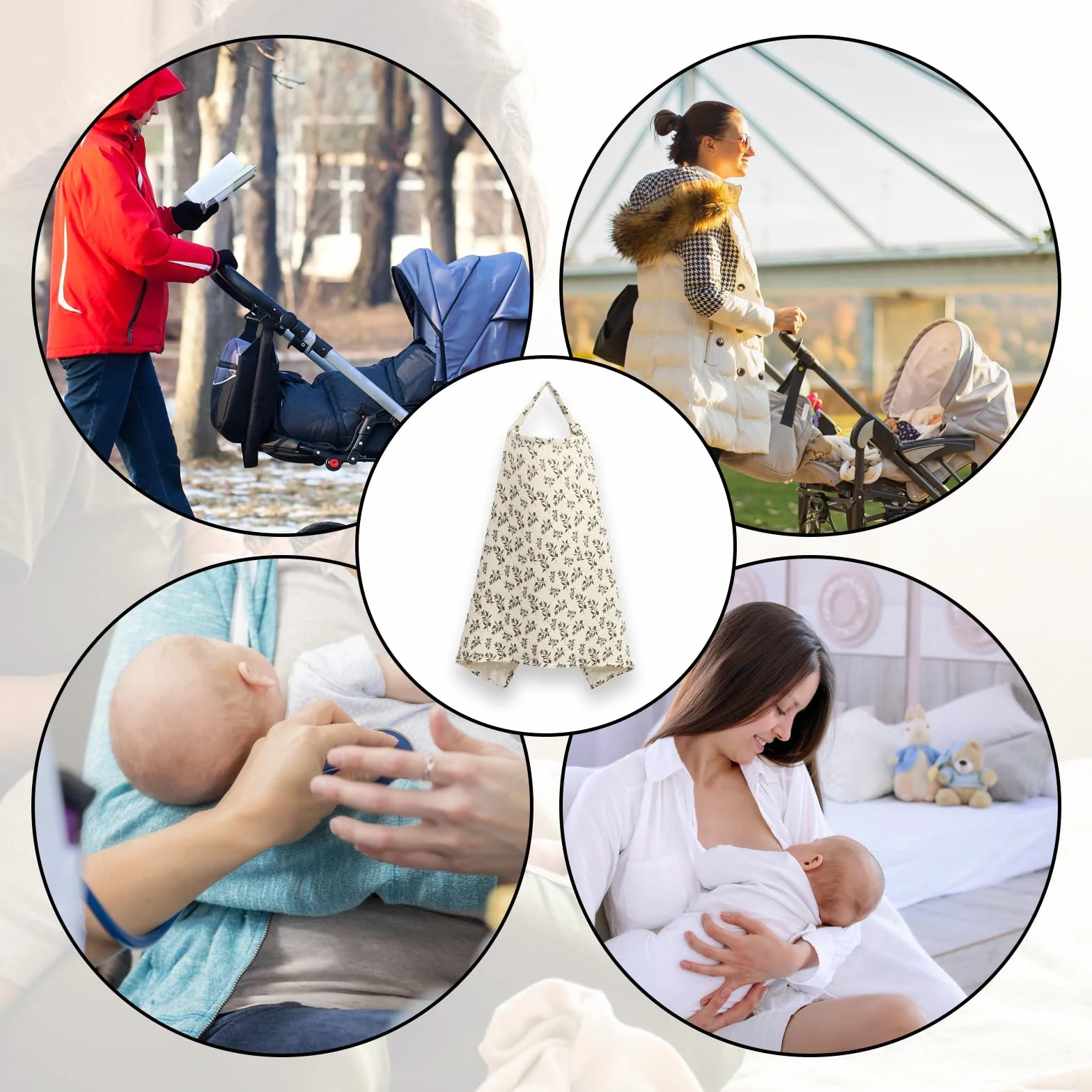 Couverture d'allaitement kaki en mousseline 100% coton, tablier doux et respirant pour bébé