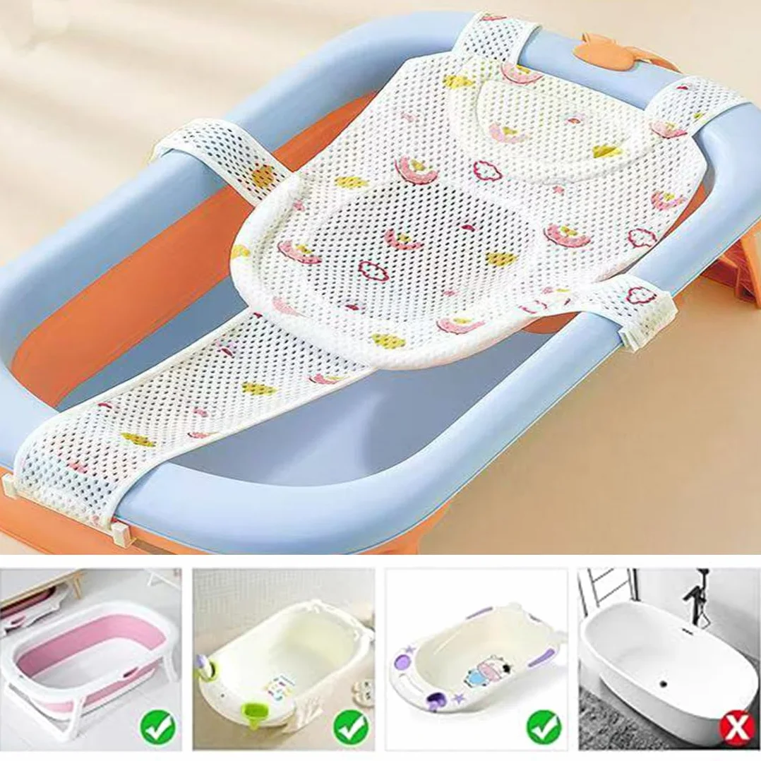 Coussin de Bain pour Bébé, Réducteur de Baignoire avec 5 Sangles de Sécurité Anti-Glissant, Filet Respirant