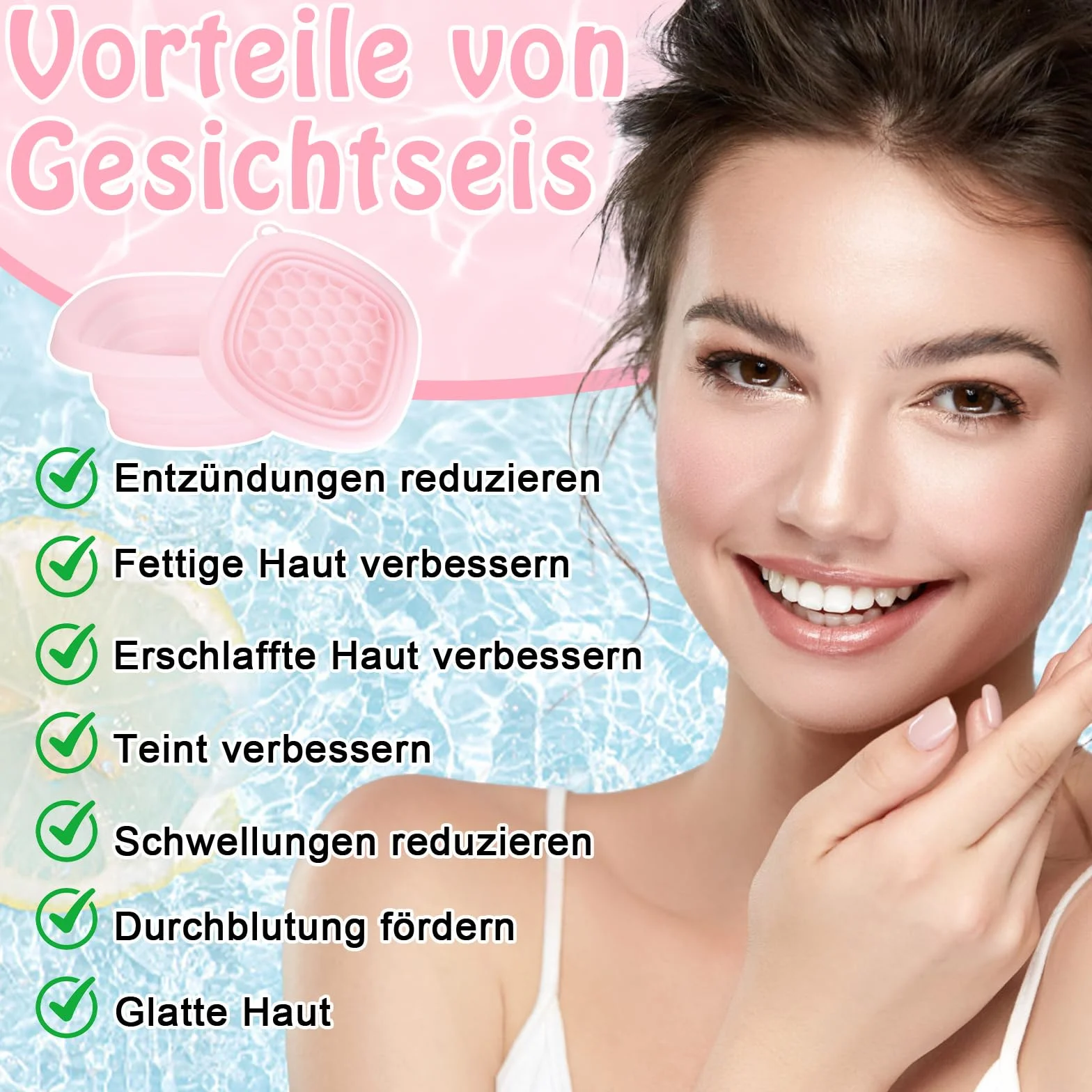 Bol de visage pliable en silicone avec compartiment intégré pour glaçons, portable, refroidissement visage