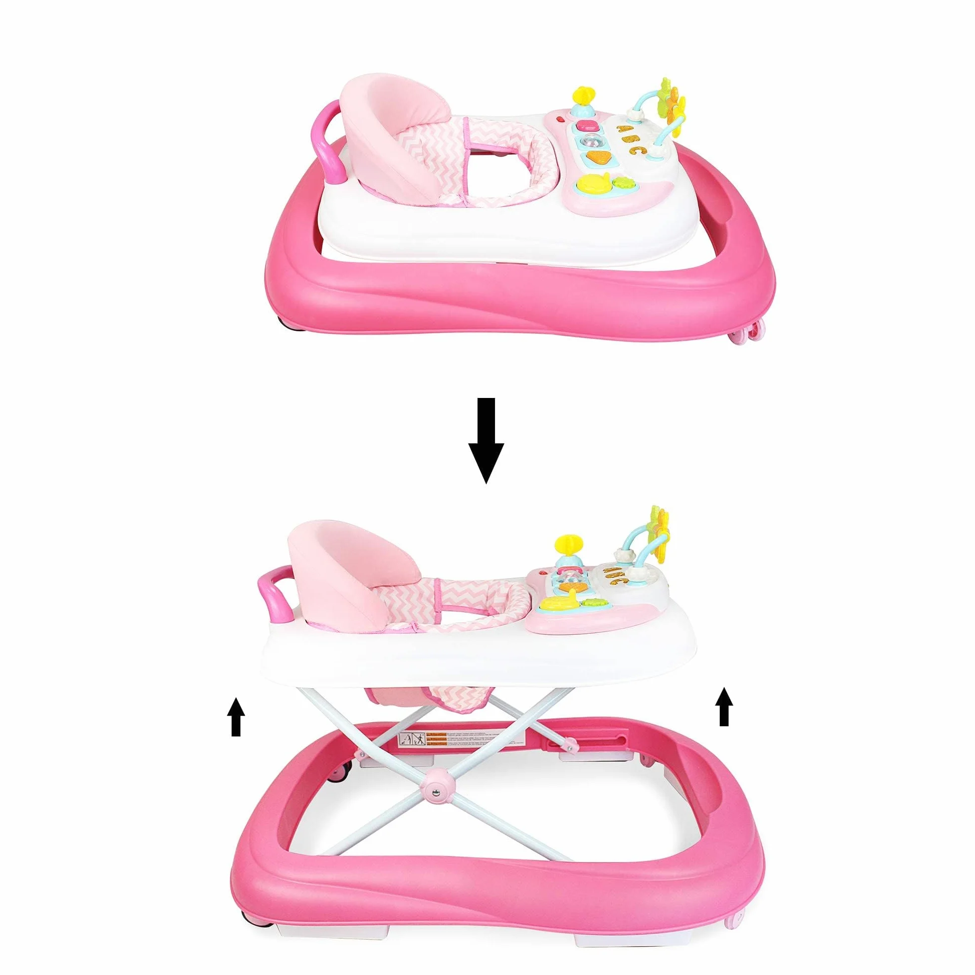 Leogreen Trotteur Bébé Évolutif Musical 2 en 1 Chaise et Trotteur Réglable Rose