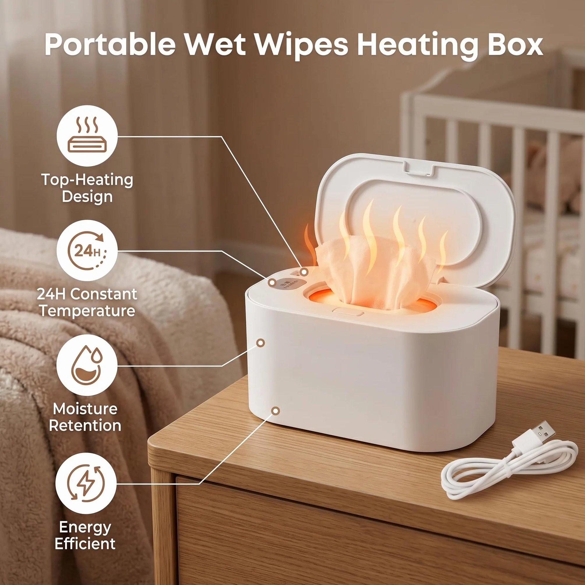 Chauffe-lingettes pour Bébé Yosoo Health Gear, Distributeur de Lingettes Humides à Température Constante, Blanc
