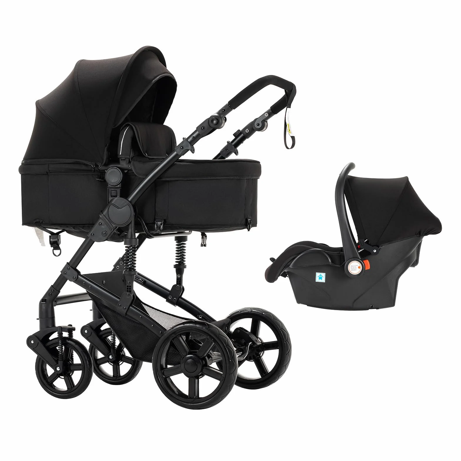 Poussette 3 en 1 avec Double Modes de Poussée Réversibles, Grande Nacelle Confortable, Cadre Aluminium Haute Paysage (588 Black)