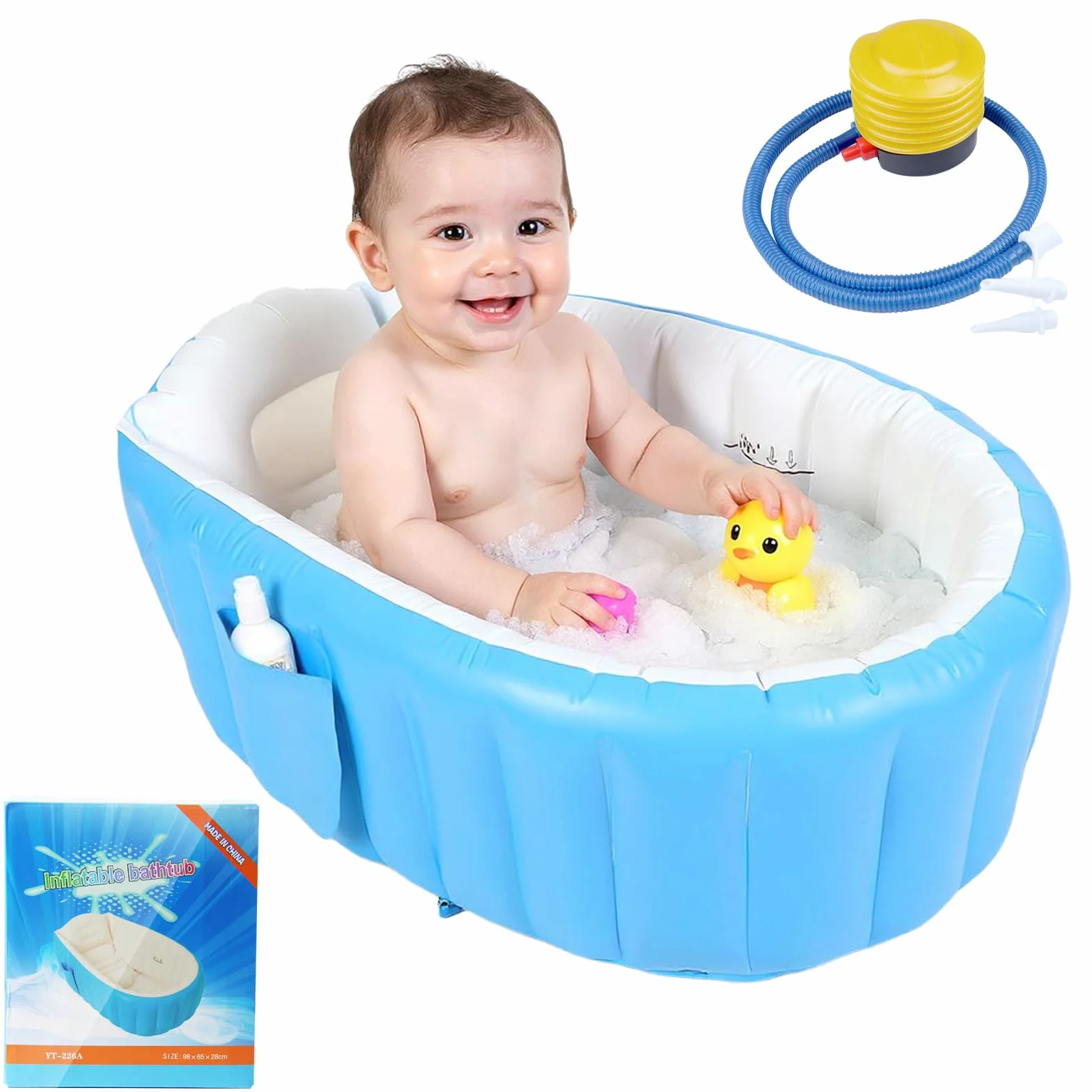 Baignoire Gonflable pour Bébé Portable avec Pompe à Air Mini Piscine Nouveau-né