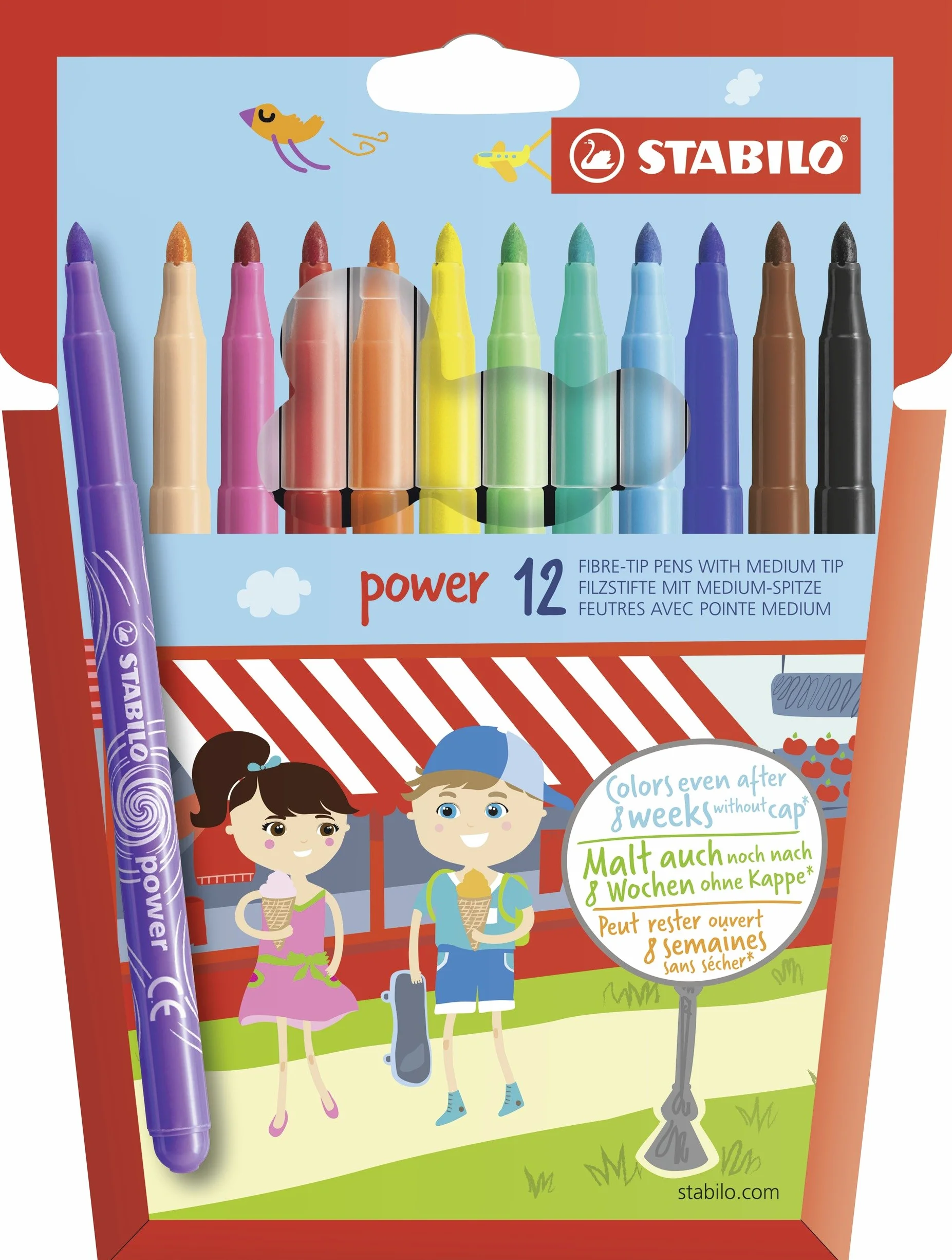 STABILO power Feutre de coloriage Étui carton 12 feutres pointe moyenne Coloris assortis