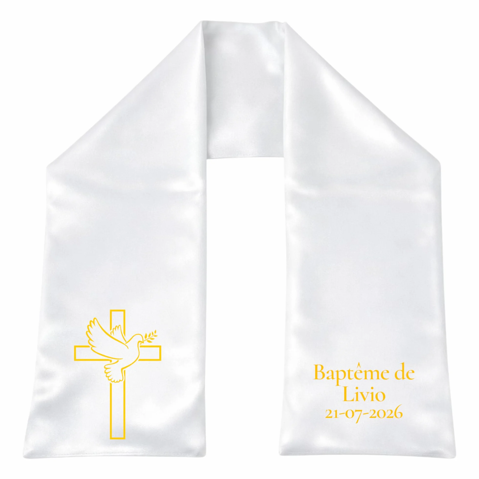 Écharpe de Baptême Satiné Religieuse Personnalisée Fait Mains Bébé Enfant