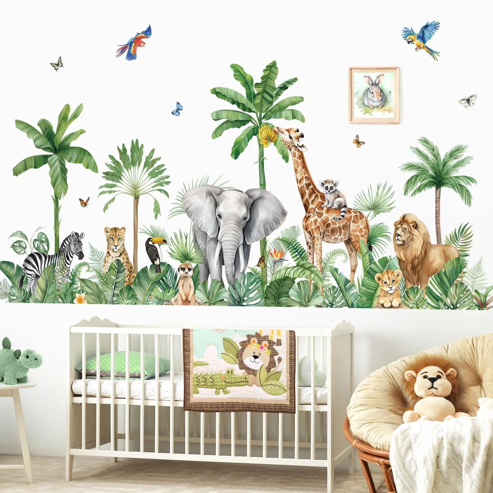 Decalmile Stickers Muraux Enfant XXL Animaux Jungle Arbre Autocollant Mural Safari Girafe Éléphant Léopard Feuilles Tropicales Décoration Murale