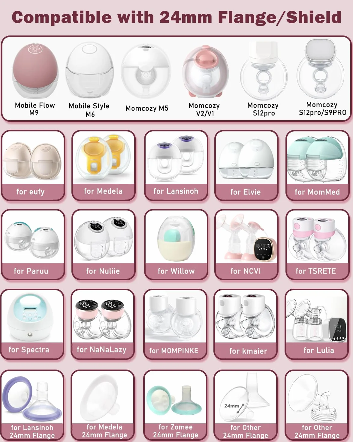 Momcozy Insert d'embout 14 mm 2 pièces compatible Spectra Medela Elvie tire-lait