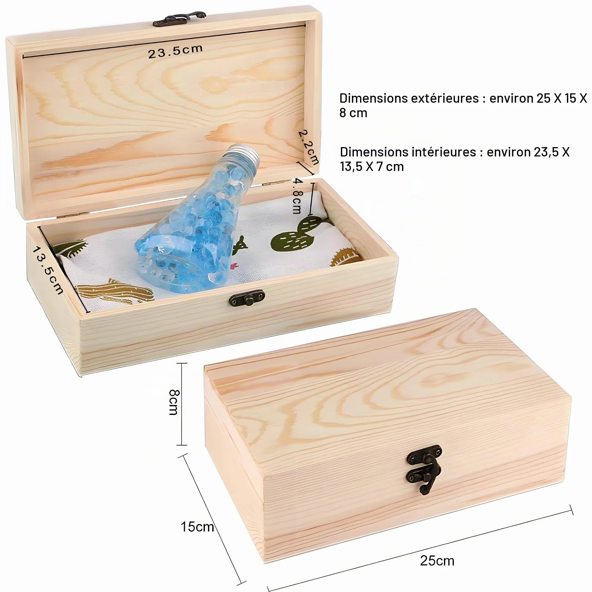 Boîte en bois avec couvercle 25 x 15 x 8 cm - Boîte à souvenirs pour bébé - Boîte à bijoux polyvalente