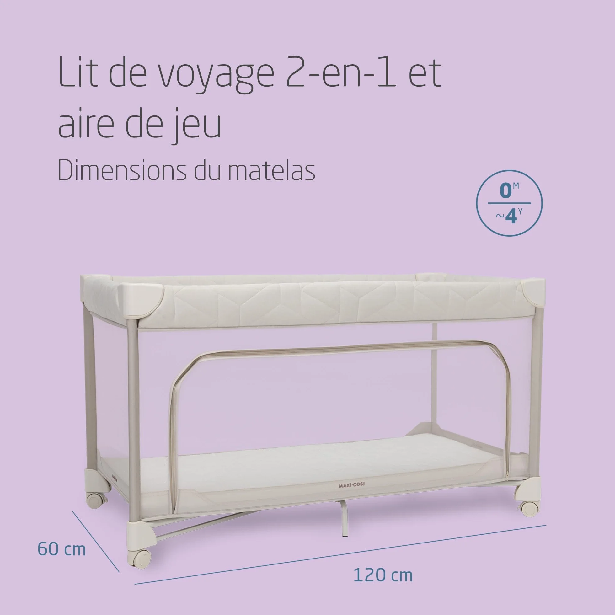 Maxi-Cosi Merlin Lit Parapluie Bébé 2-en-1 0-4 A 18 kg Pliable Matelas CloudCore 120 x 60 cm Elegance Beige