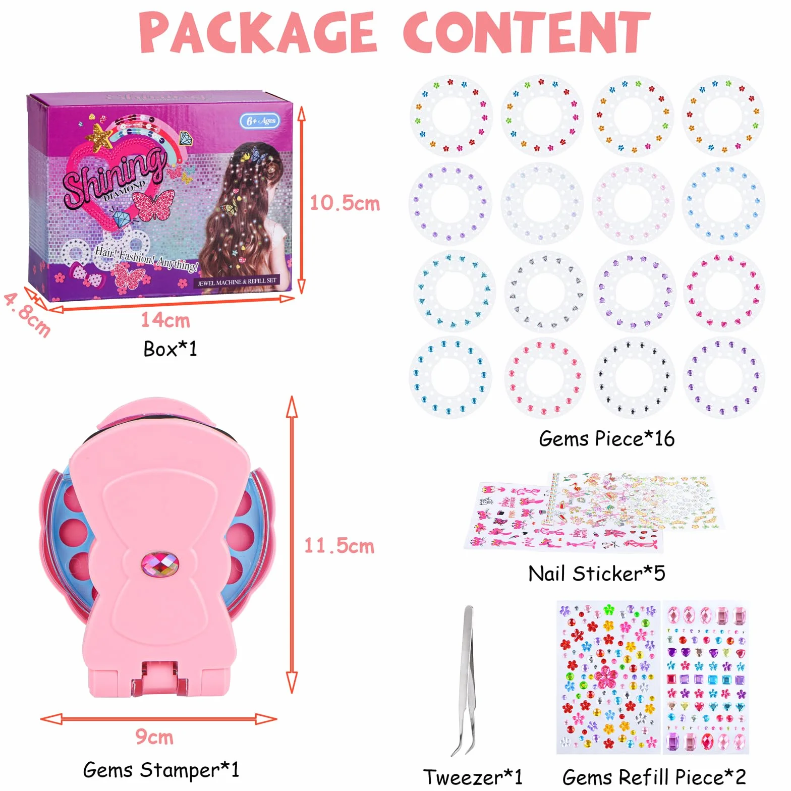 SEMKOTREE Machine Strass Cheveux, Kit Hair Bedazzler avec 420 Rhinestones, Bijoux Cheveux Autocollant Cadeau Fille