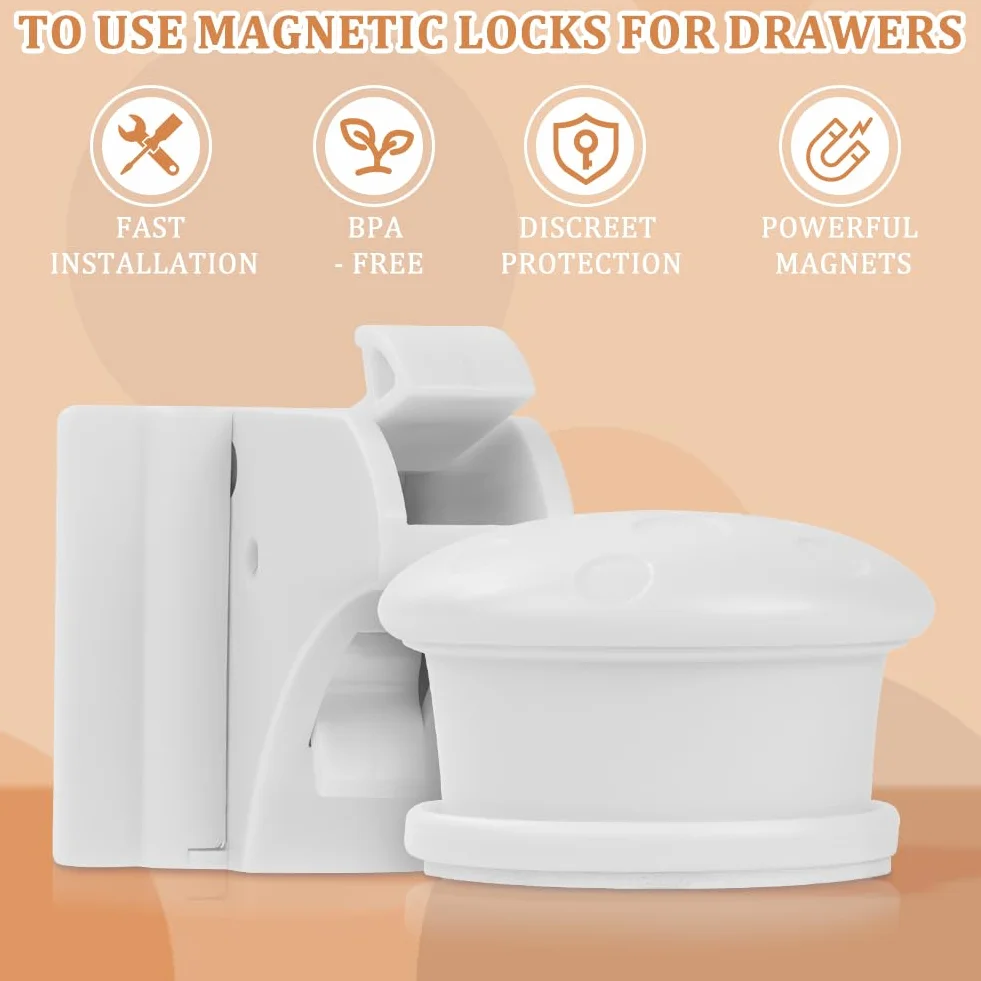 HOTUT Serrure Magnétique Invisible Sécurité Enfant Placard Bébé 4 Verrous 1 Clé