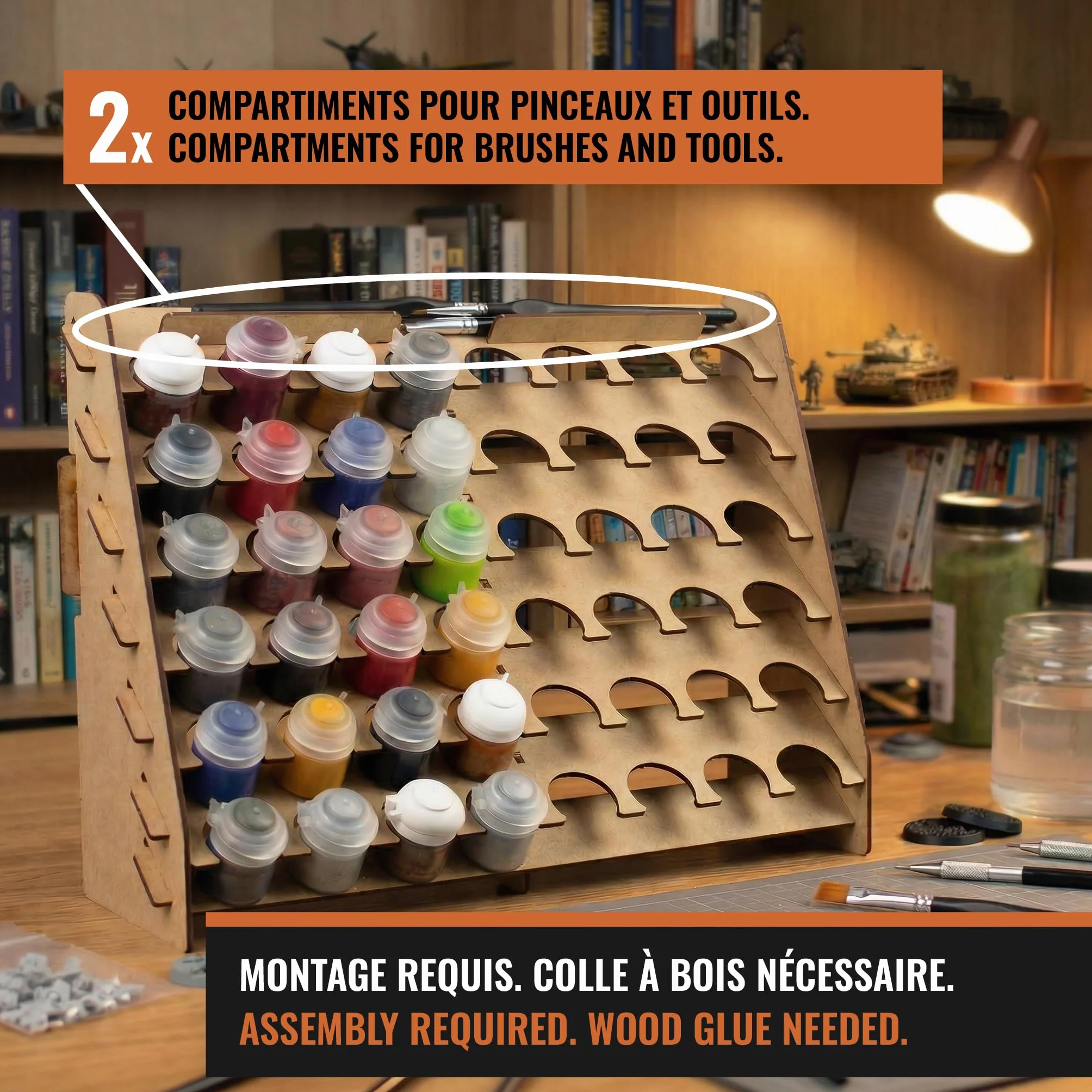 PROSCALE Support mural pour Peinture maquette Rangement bois porte pot peinture acrylique Citadel pinceaux Warhammer 33 mm