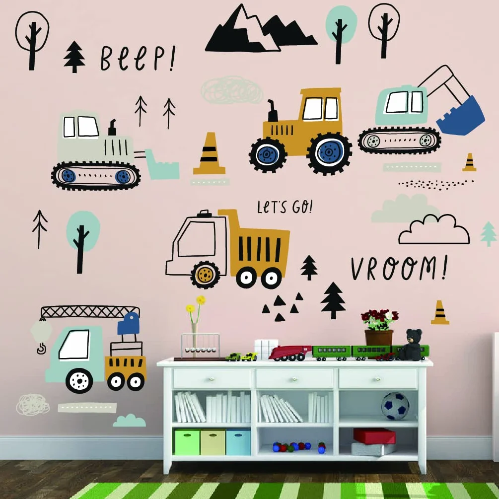 Stickers Muraux Enfants 37 Pièces Decoration Chambre Bebe Garcon Autocollant Mural Voiture Tracteur