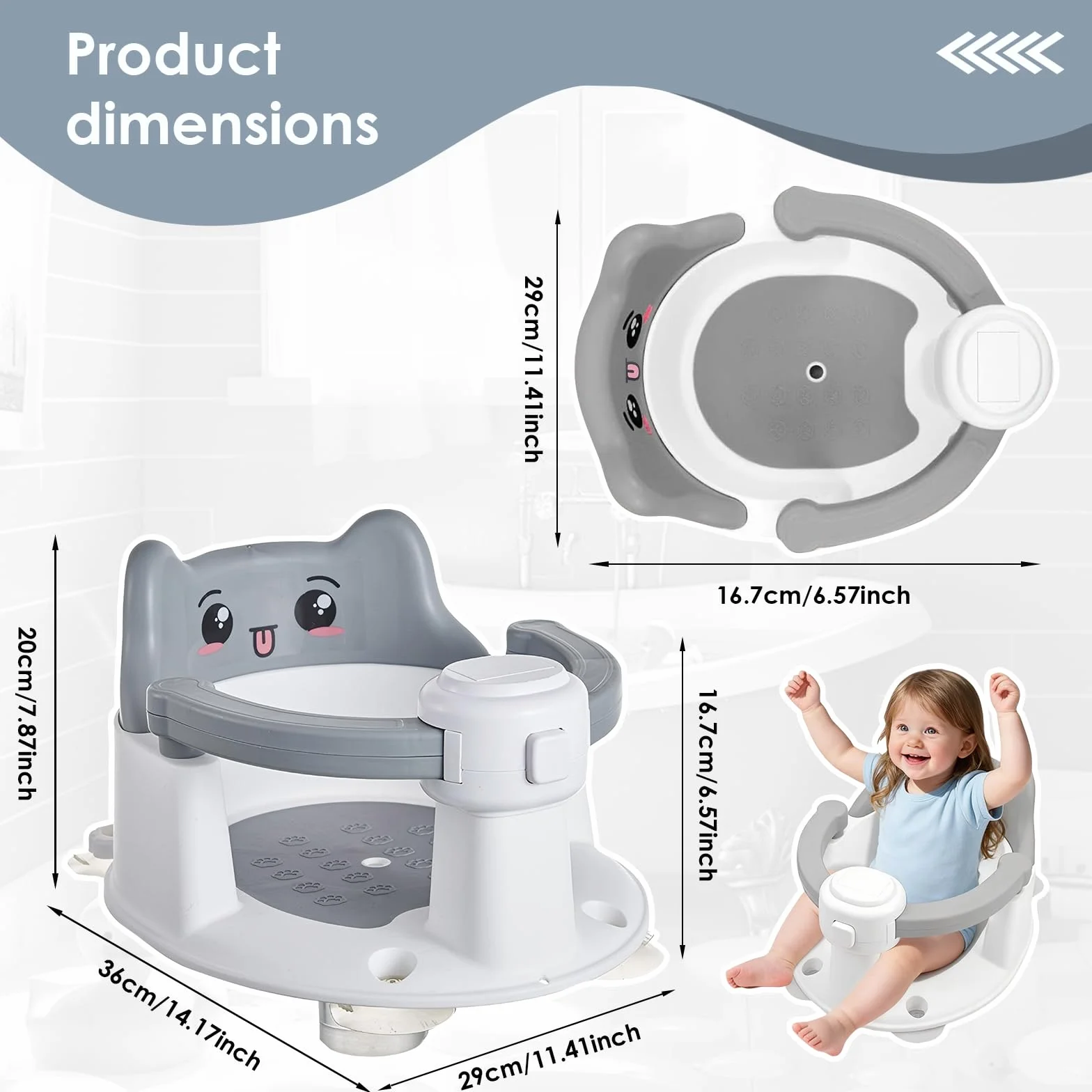 Siège de Bain Bébé avec 4 Ventouses Antidérapantes, Portable et Sécurisé pour Douche ou Baignoire