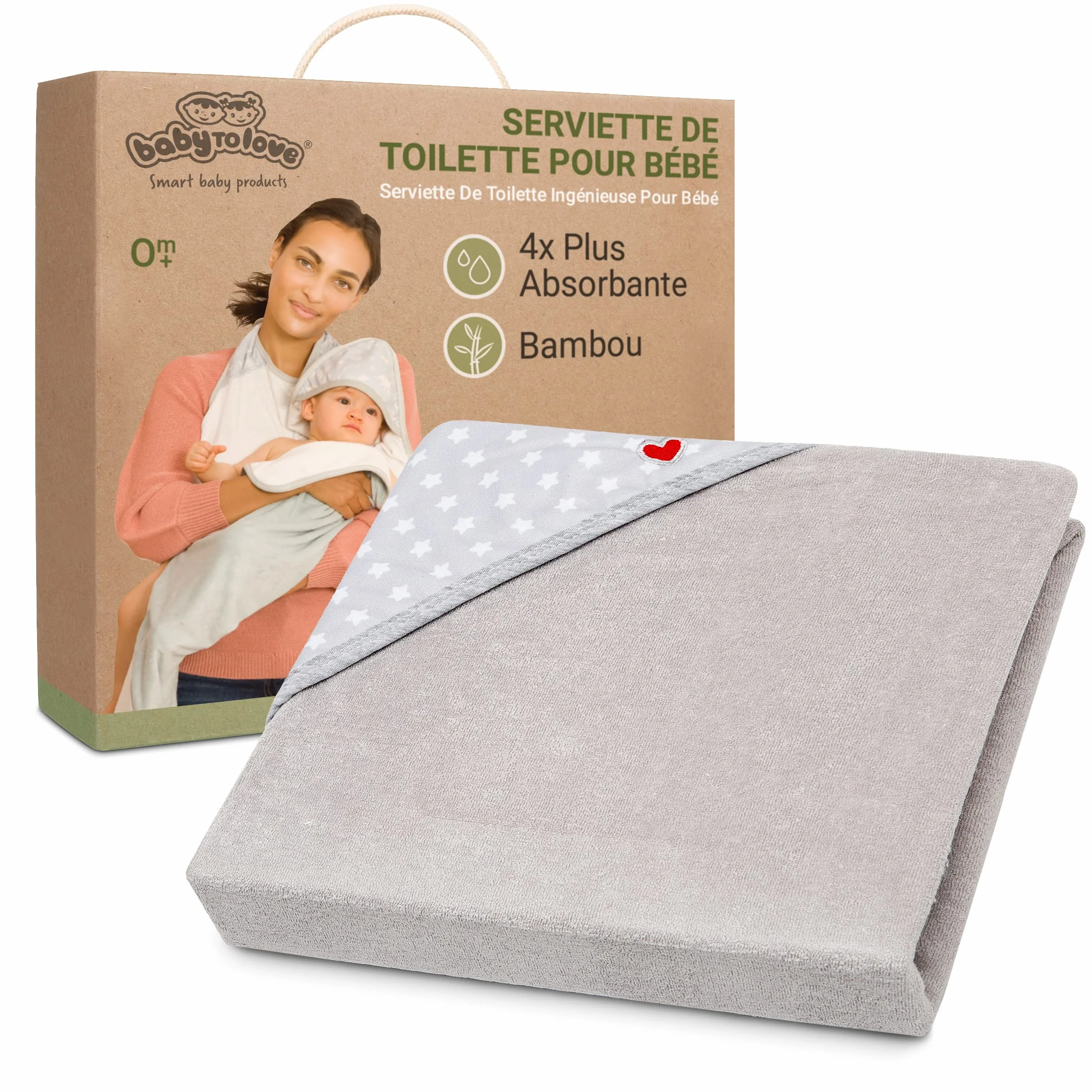 BabyToLove Serviette Papillon bébé Ultra Douce Fibres Bambou Cape Bain absorbante Confortable Design Mains Libres Cadeau Naissance White Stars