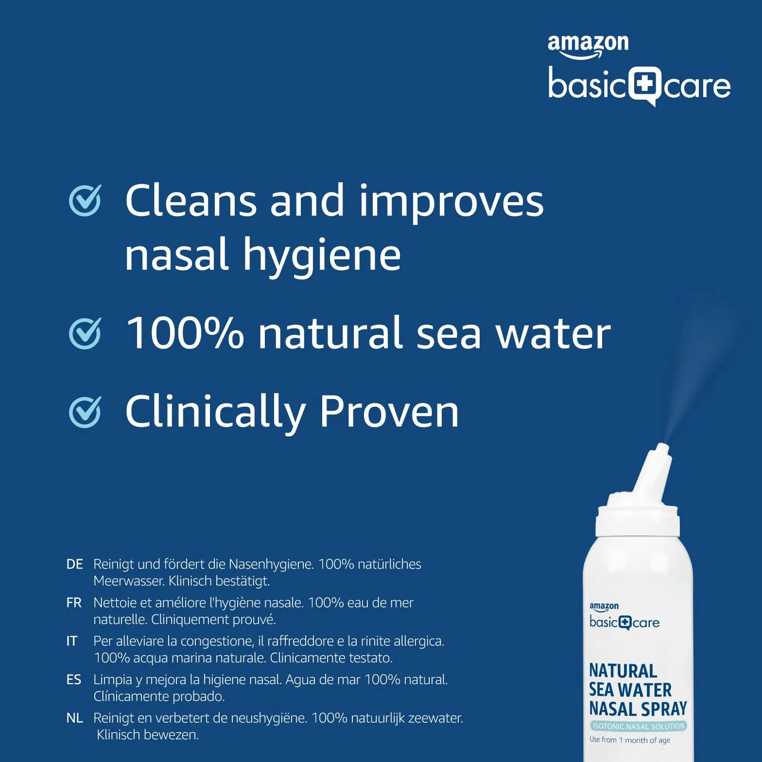 Amazon Basic Care Spray Nasal à l'Eau de Mer Naturelle 100 ml