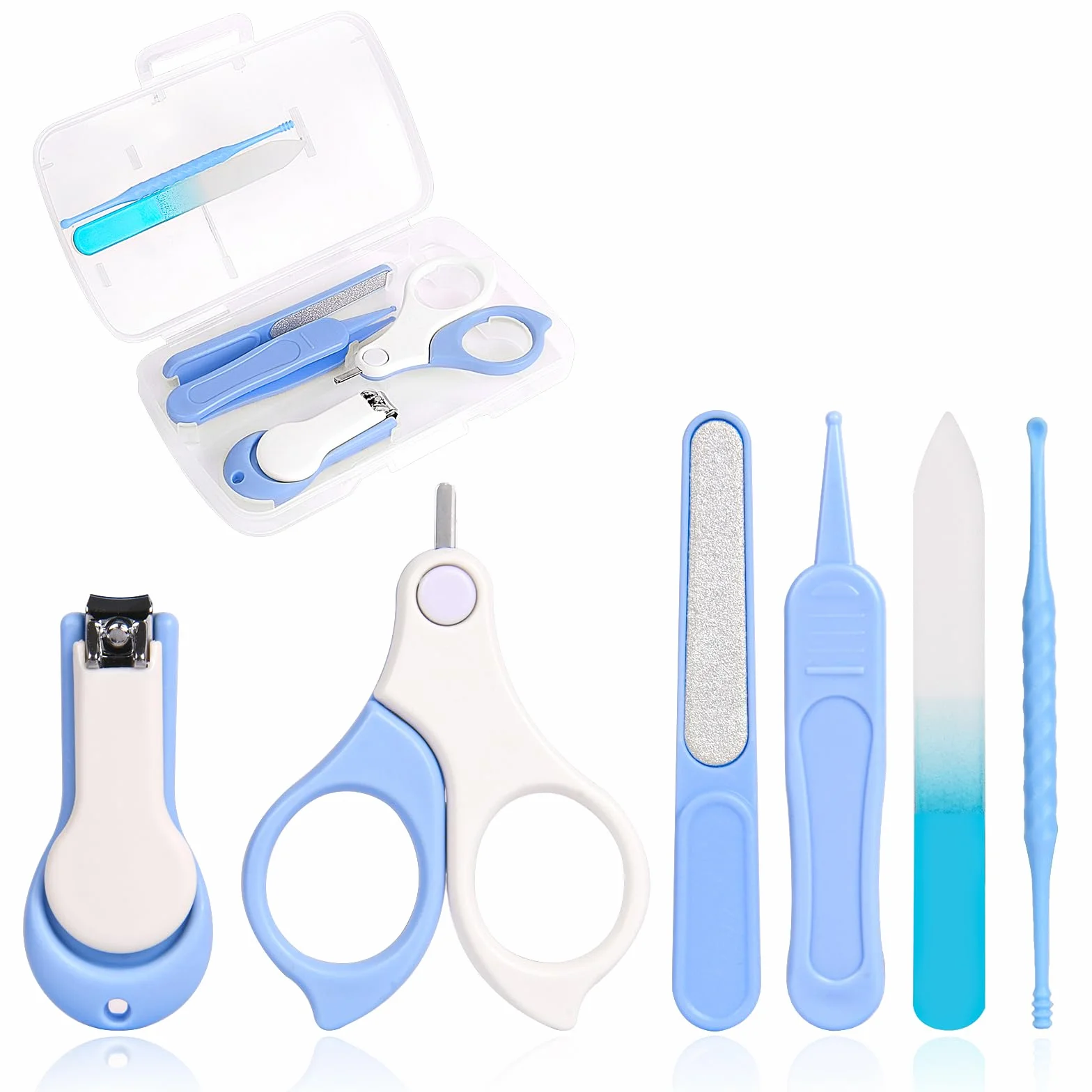 Vicloon Kit Soins des Ongles Bébé Coupe-Ongles Ciseaux Lime Pince 6pcs Bleu