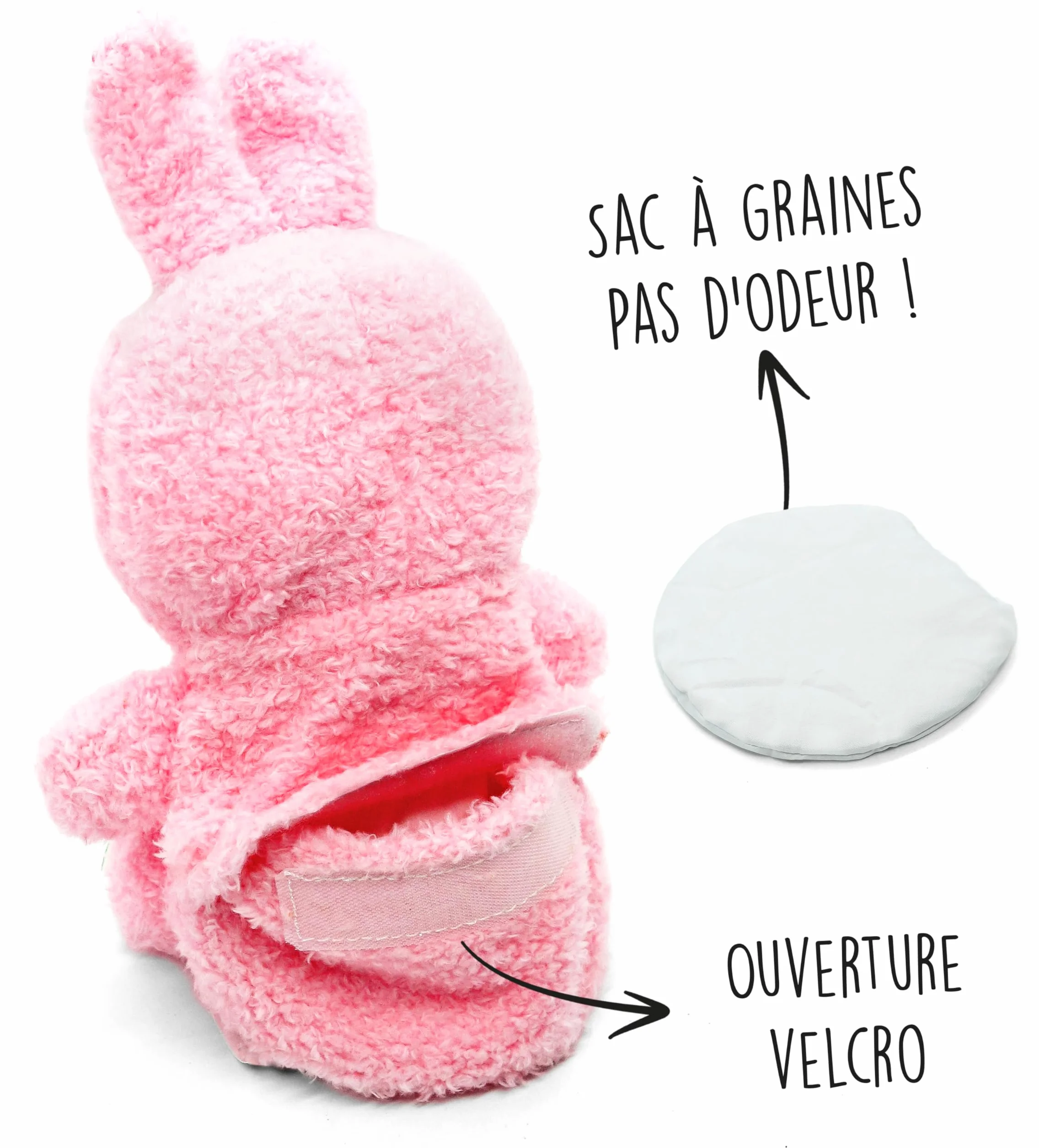 Bouillotte Micro-Onde Peluche Lapin 15 cm - Doux et Chaud pour Bébé - Sachet de Graines Amovible
