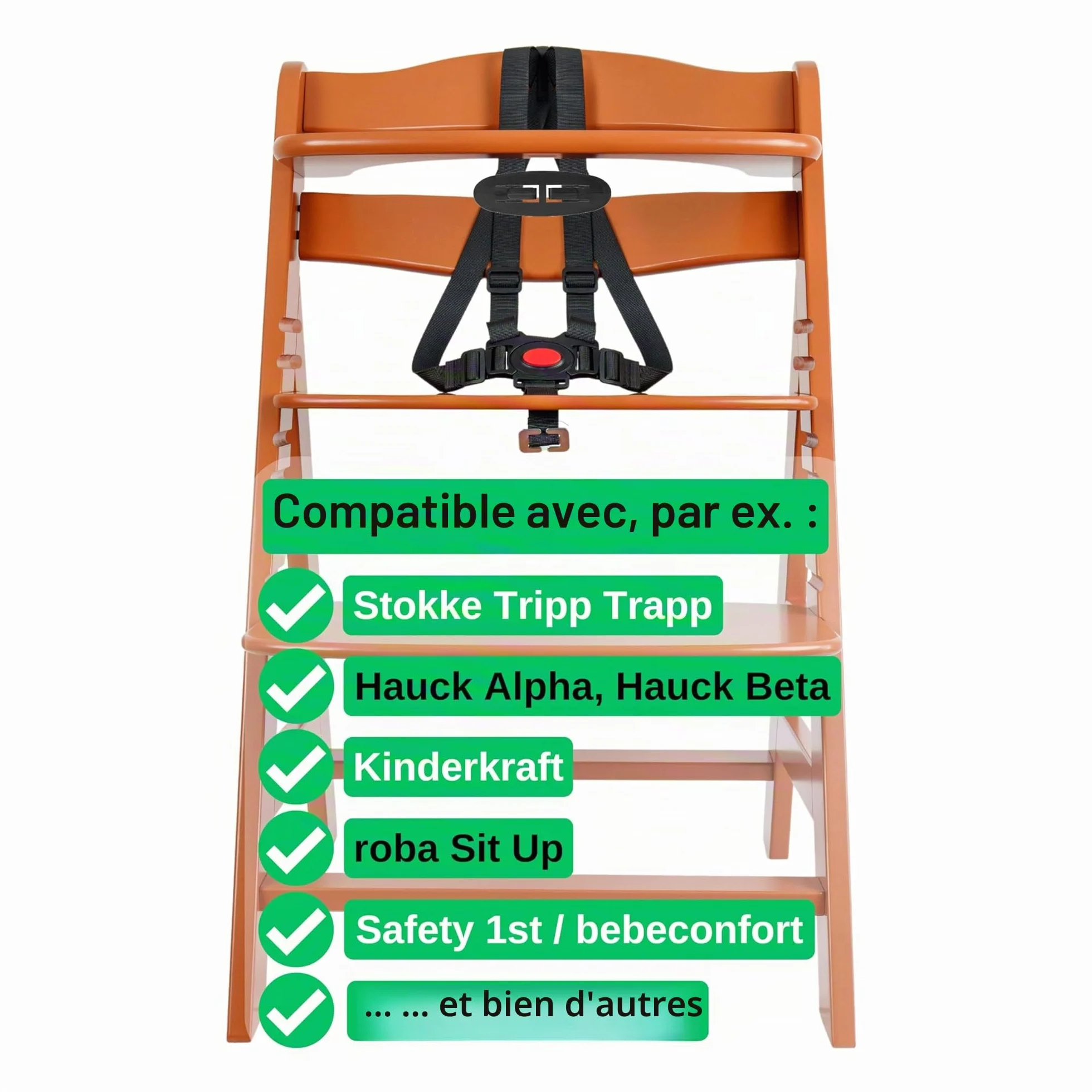 Chaise haute système de harnais 5 points Noir compatible Hauck Stokke Tripp Trapp Roba