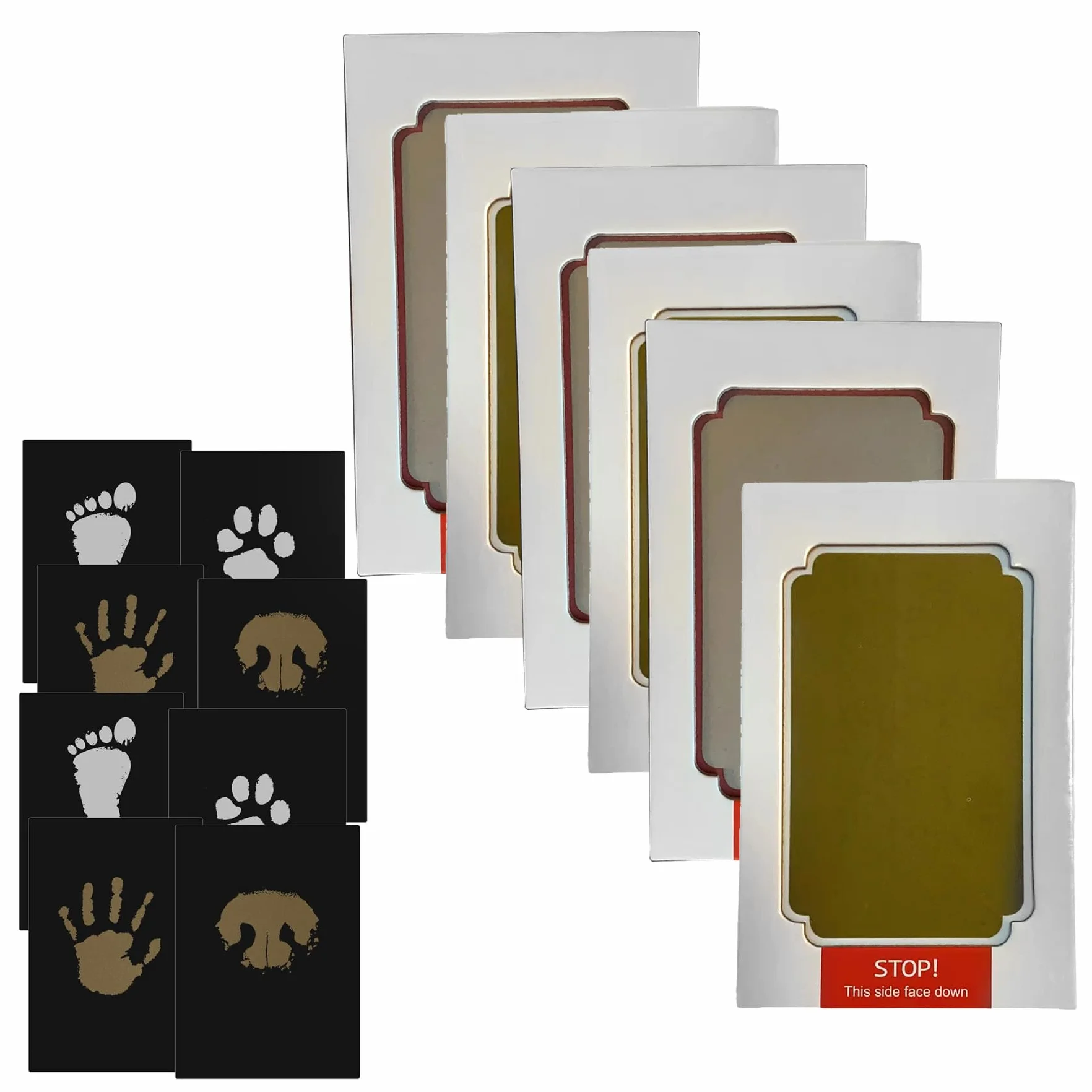 Kit Empreinte Bébé 6 Pièces Or et Argent Main Pied avec 12 Cartes Tampons Sans Encre Cadeau Souvenir