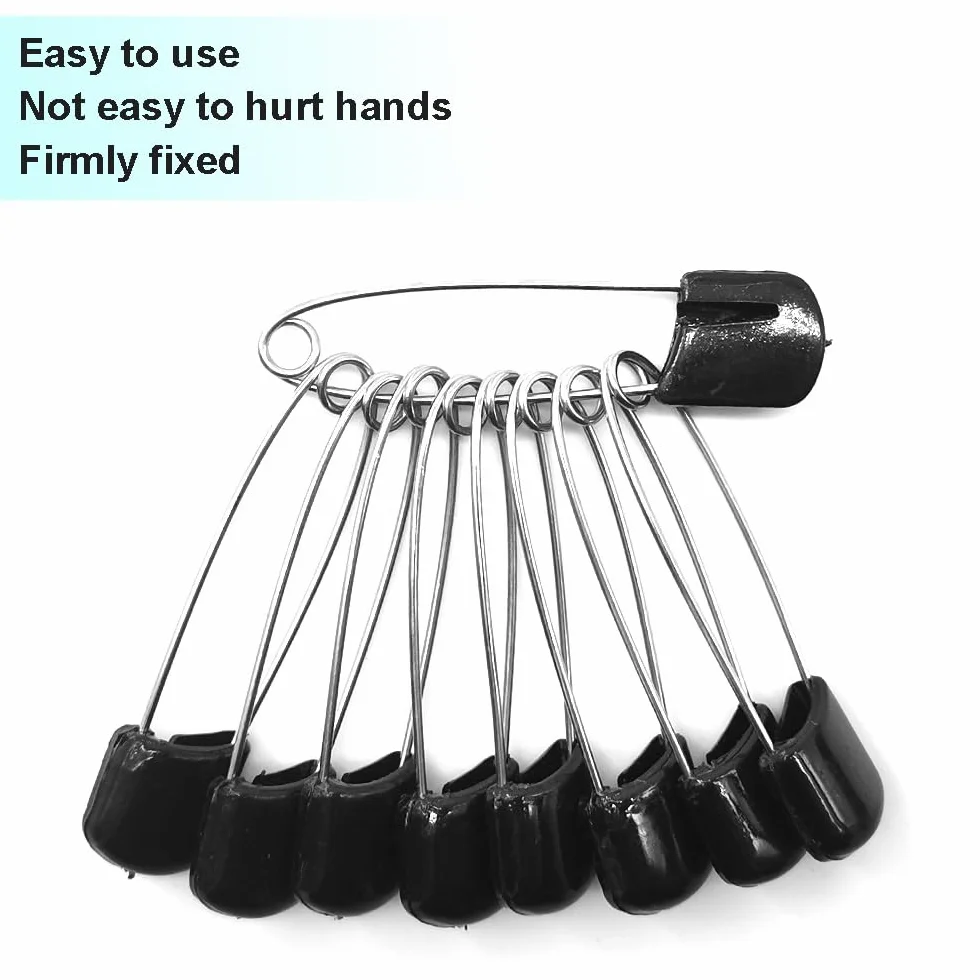 Épingles à couches 5,5 cm plastique noires lot de 50 avec fermeture de verrouillage