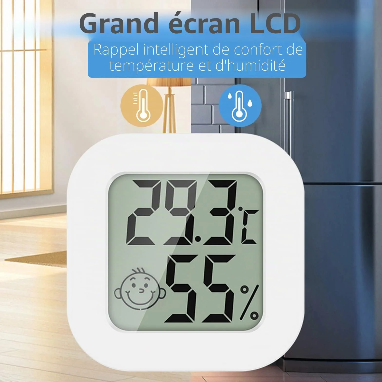 Lot de 4 thermomètres hygromètres numériques d'intérieur - Mini thermomètre hygromètre de chambre avec interrupteur