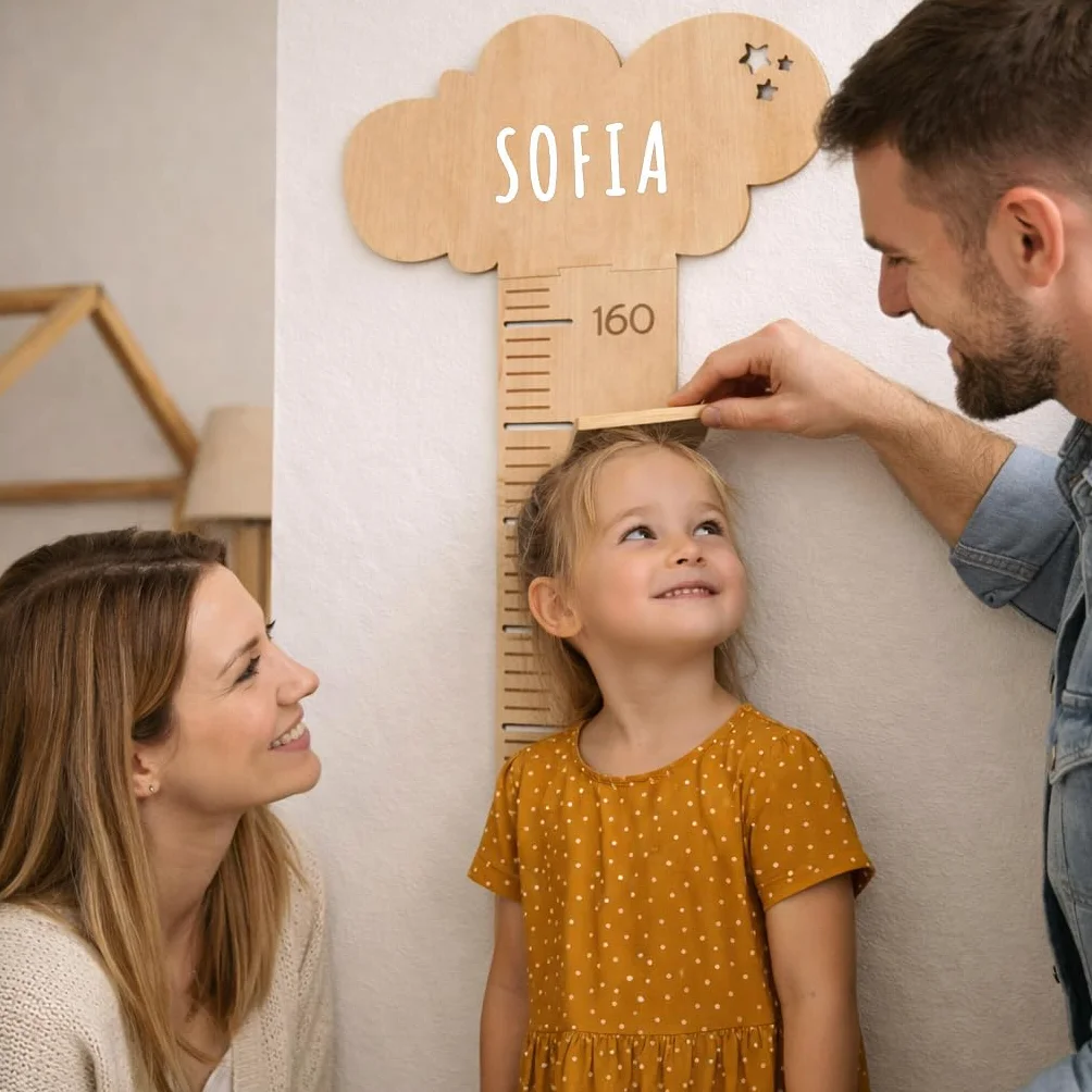 Toise murale enfant Decoration chambre bebe bois lettres autocollantes personnaliser nom Mesure taille